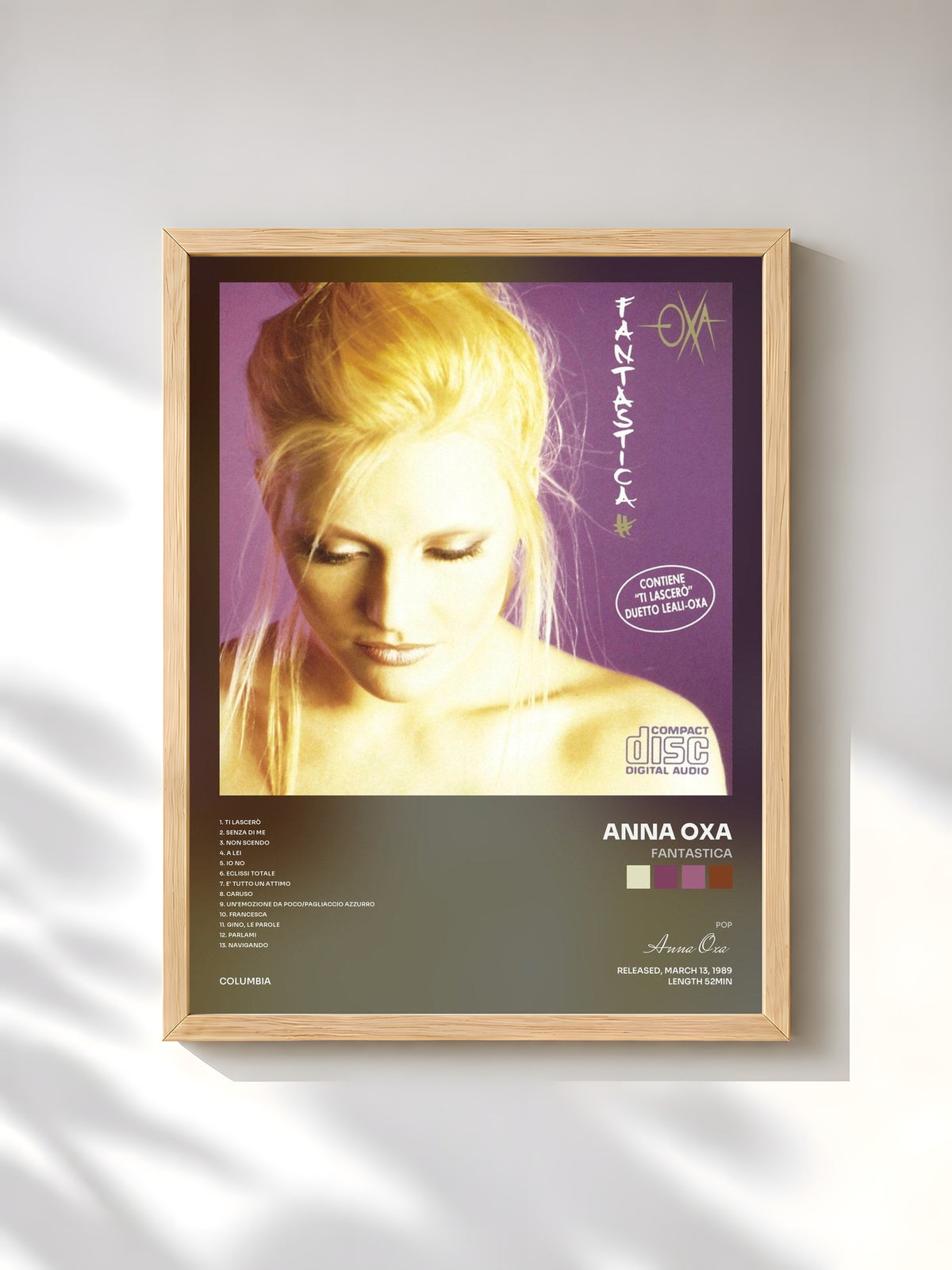 #bois Tableau de l'album Fantastica de Anna Oxa, cadre en bois brut, imprimé et encadré en France