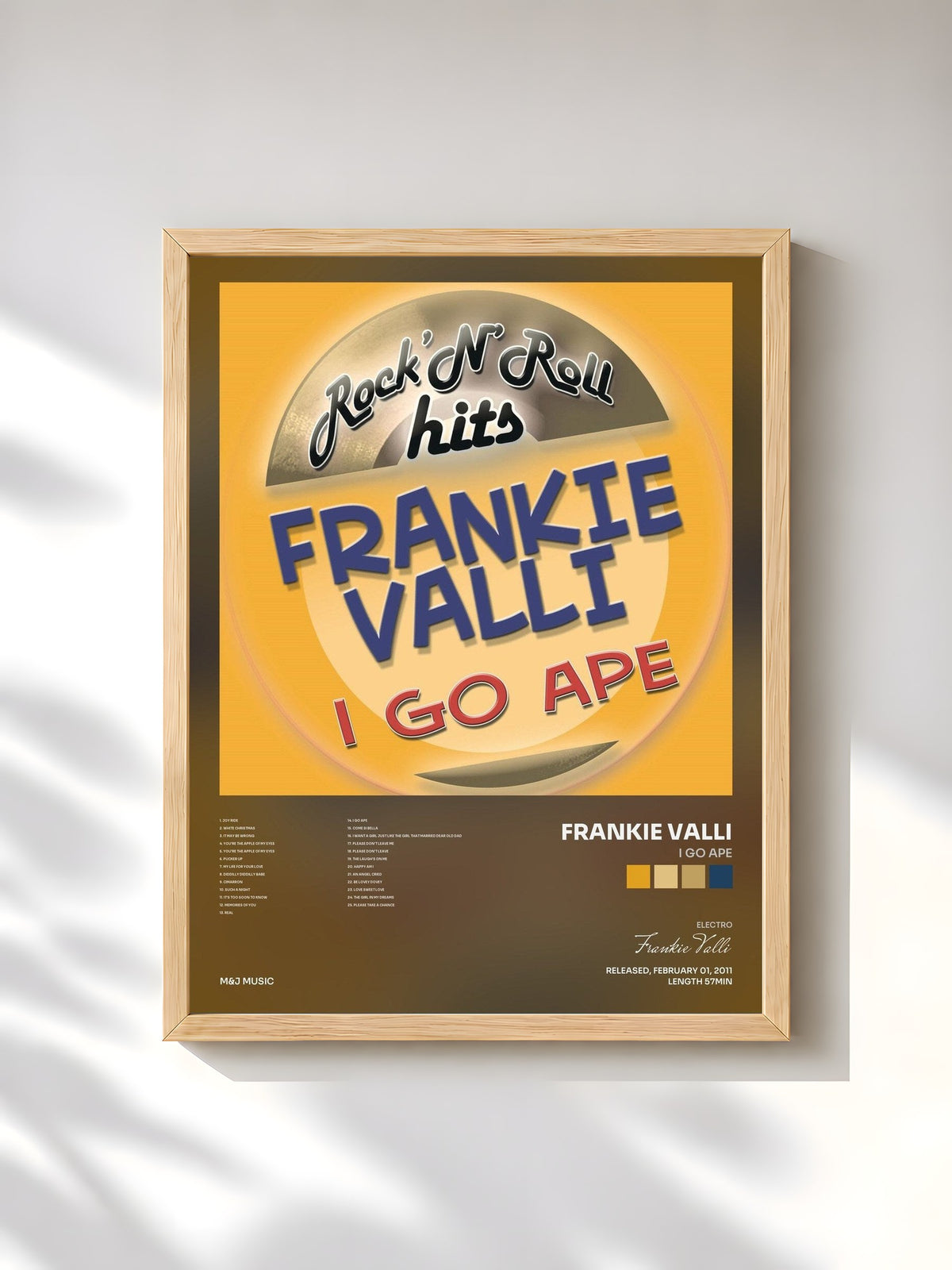 #bois Tableau de l'album I Go Ape de Frankie Valli, cadre en bois brut, imprimé et encadré en France