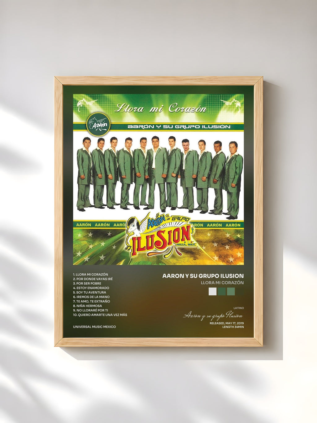 #bois Tableau de l'album Llora Mi Corazón de Aaron y su grupo Ilusion, cadre en bois brut, imprimé et encadré en France