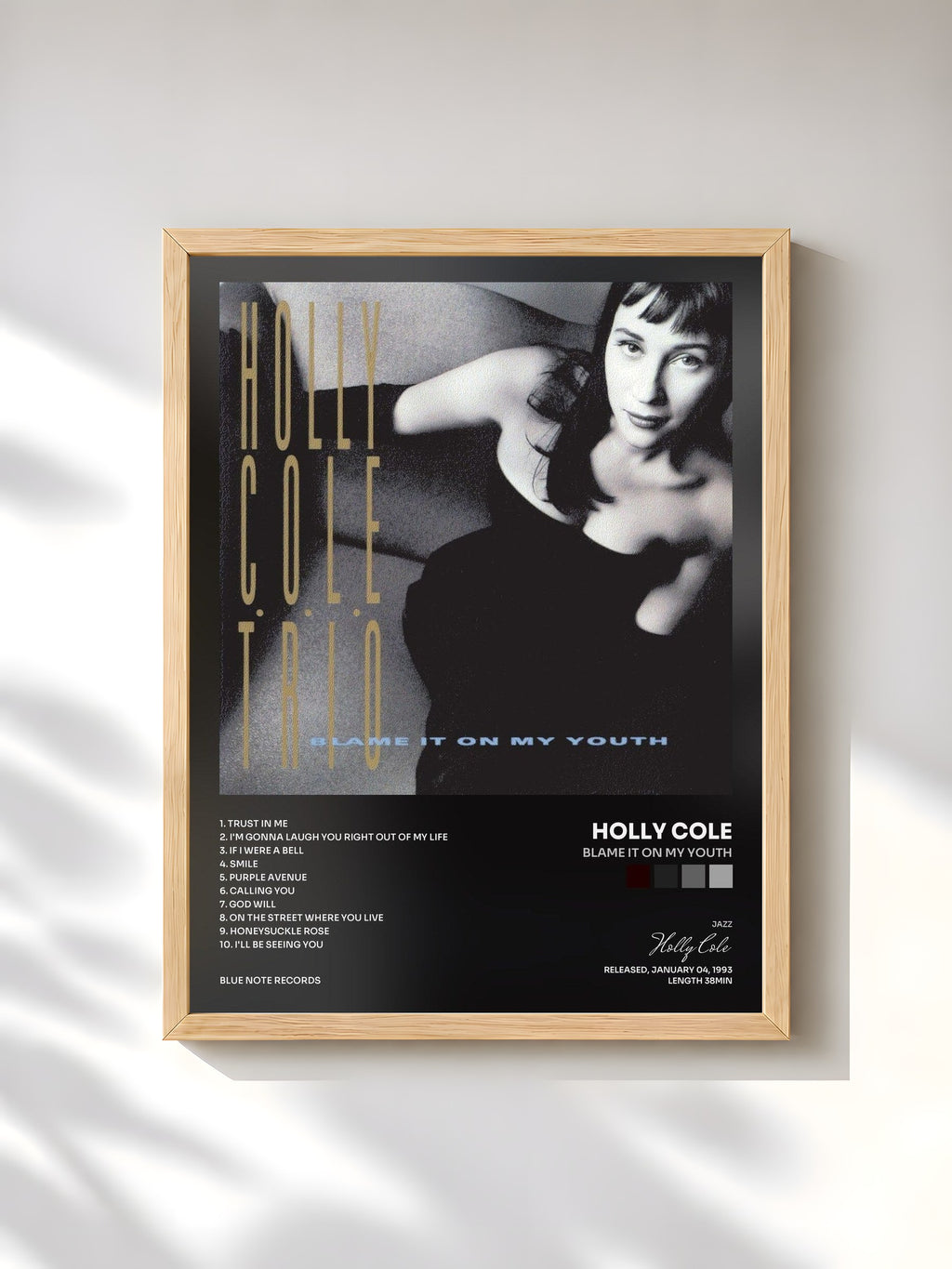 #bois Tableau de l'album Blame It On My Youth de Holly Cole, cadre en bois brut, imprimé et encadré en France