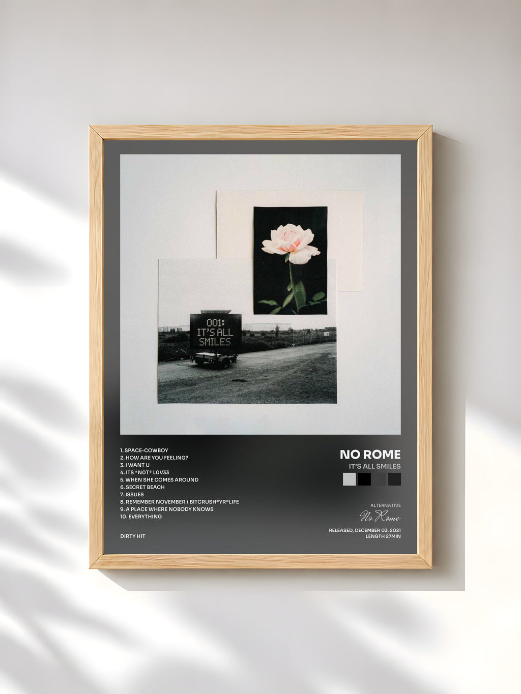 #bois Tableau de l'album It's All Smiles de No Rome, cadre en bois brut, imprimé et encadré en France