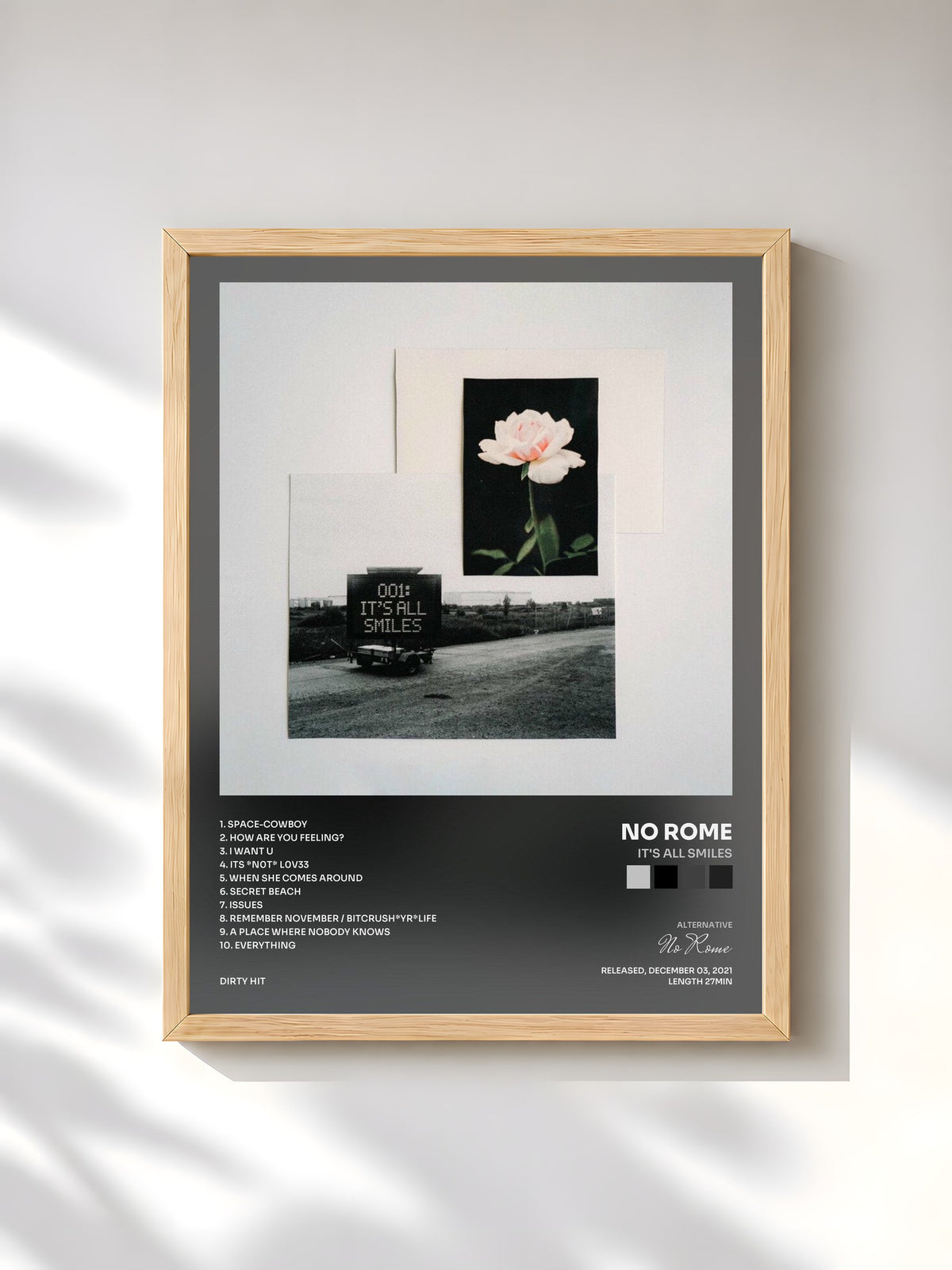 #bois Tableau de l'album It's All Smiles de No Rome, cadre en bois brut, imprimé et encadré en France