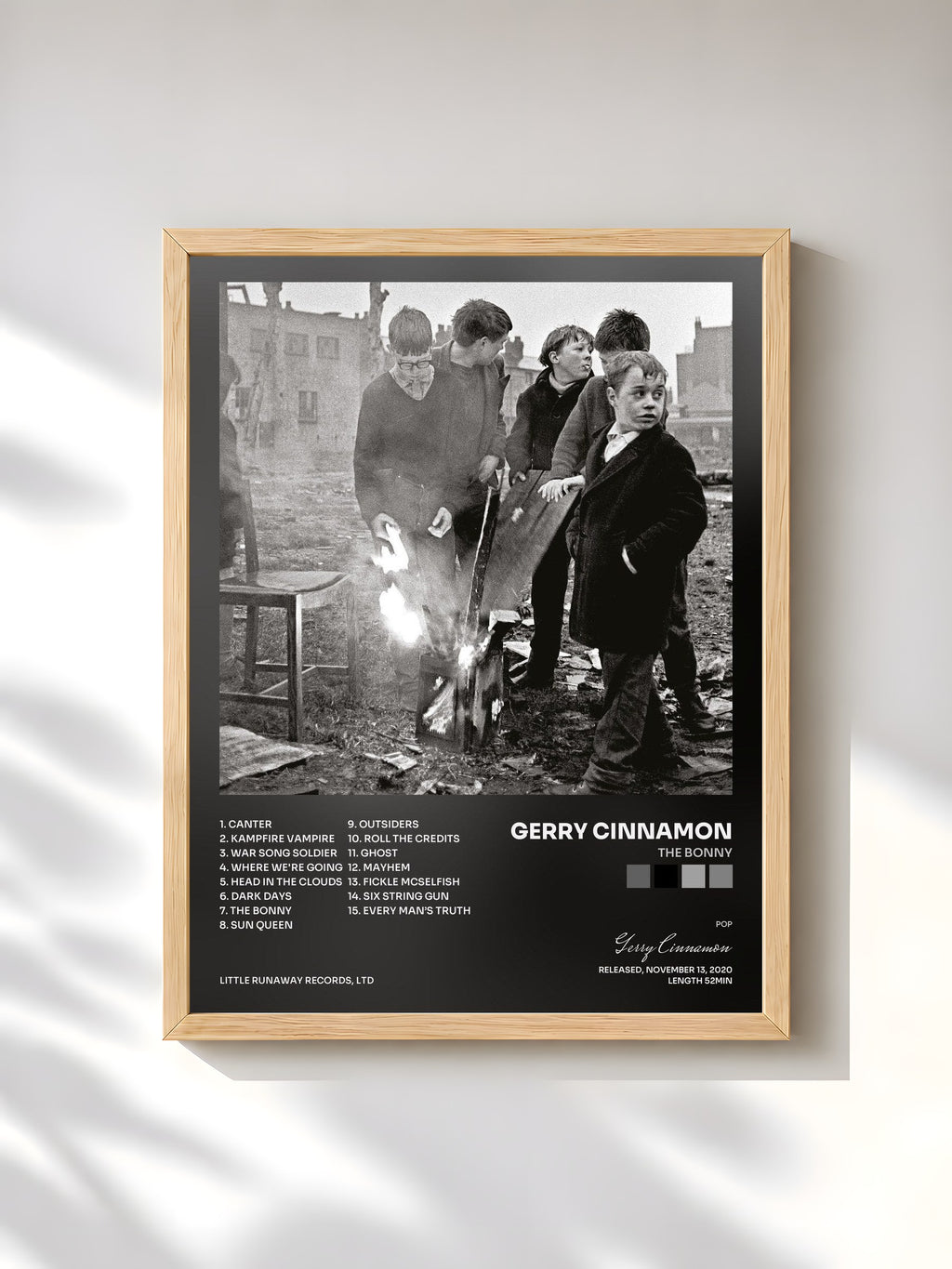 #bois Tableau de l'album The Bonny de Gerry Cinnamon, cadre en bois brut, imprimé et encadré en France