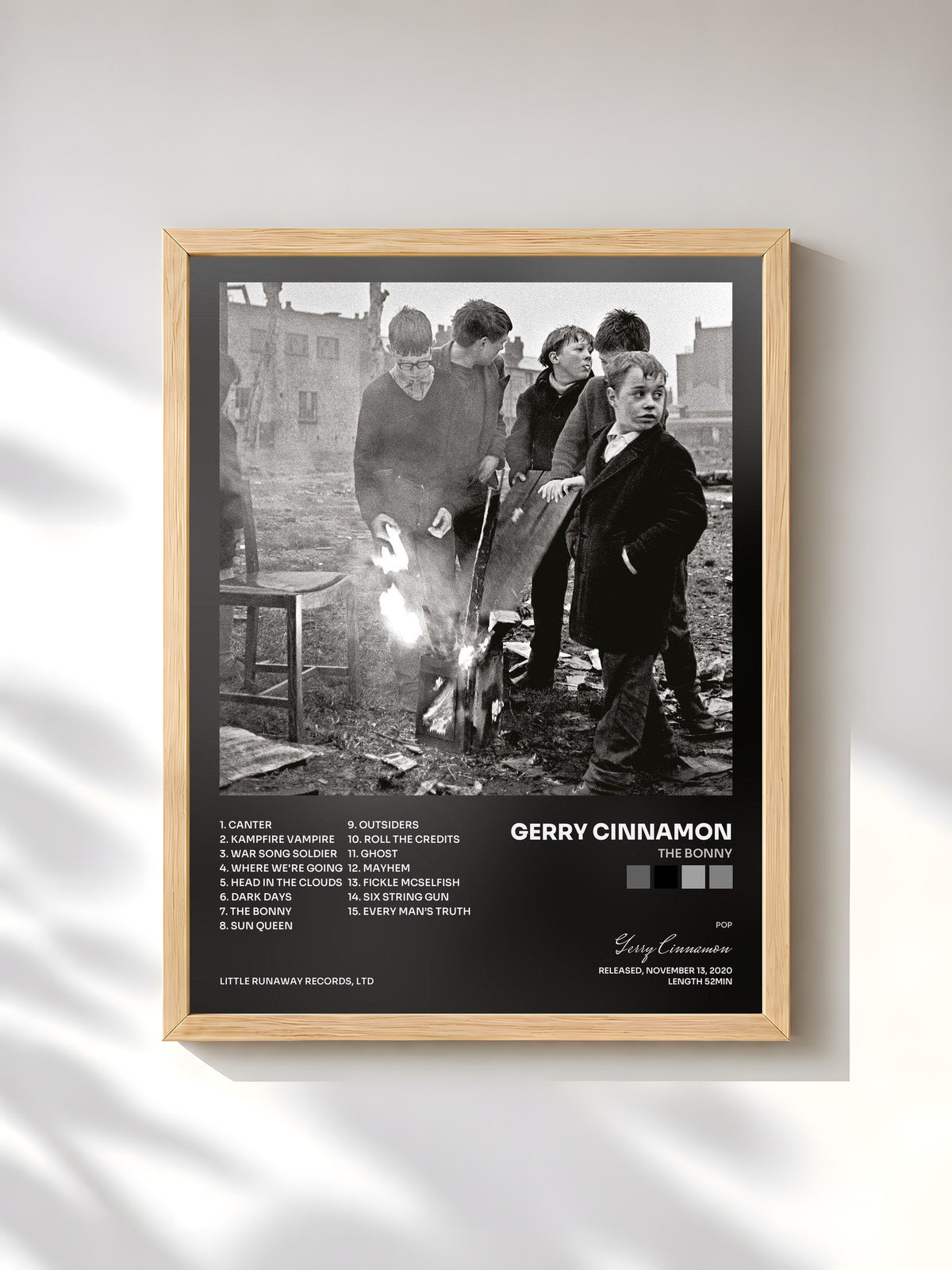 #bois Tableau de l'album The Bonny de Gerry Cinnamon, cadre en bois brut, imprimé et encadré en France