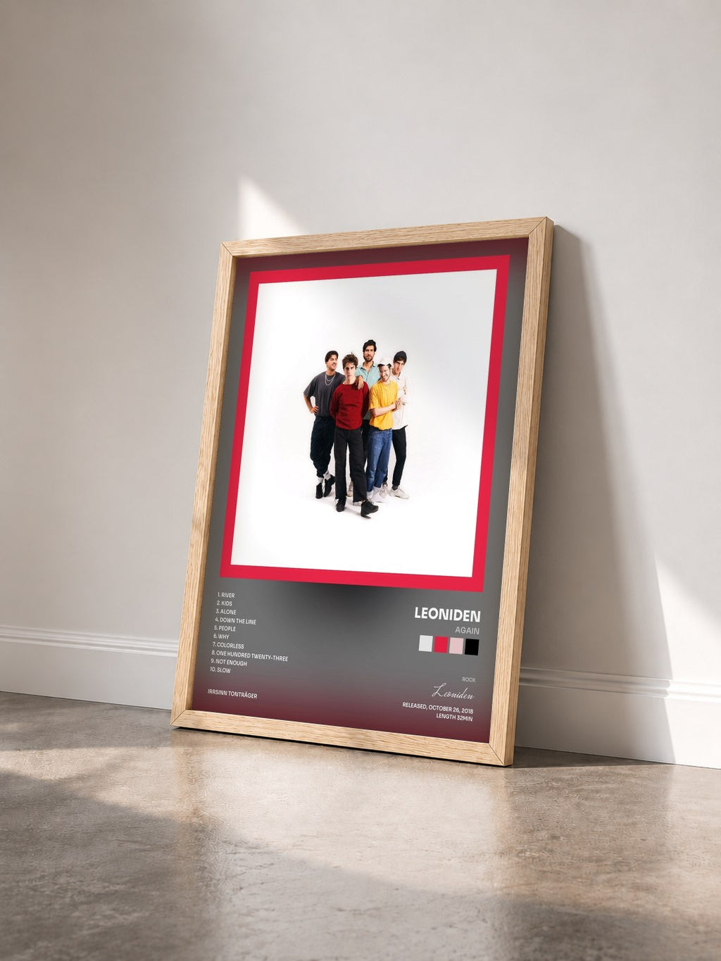#bois Tableau de l'album Again de Leoniden vu de trois quarts, cadre en bois brut