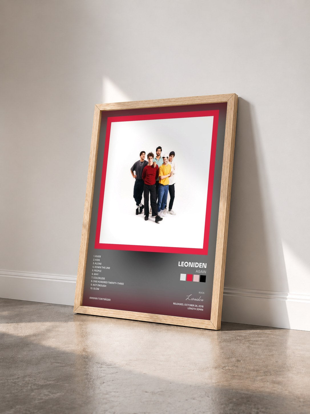 #bois Tableau de l'album Again de Leoniden vu de trois quarts, cadre en bois brut