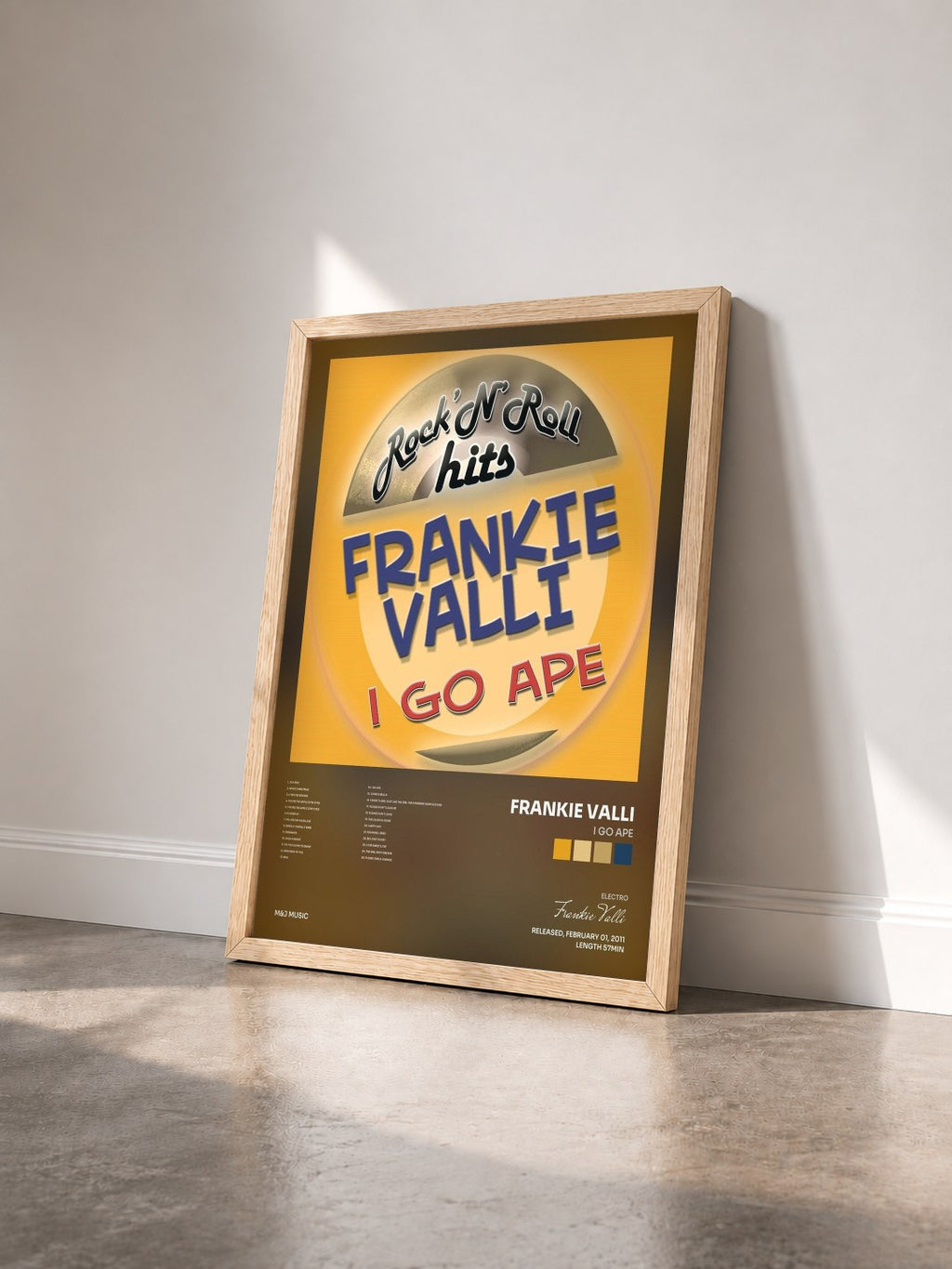 #bois Tableau de l'album I Go Ape de Frankie Valli vu de trois quarts, cadre en bois brut
