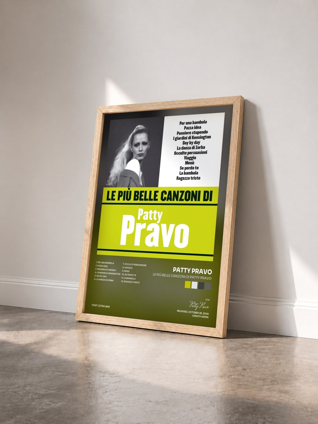 #bois Tableau de l'album Le più belle canzoni di Patty Pravo de Patty Pravo vu de trois quarts, cadre en bois brut