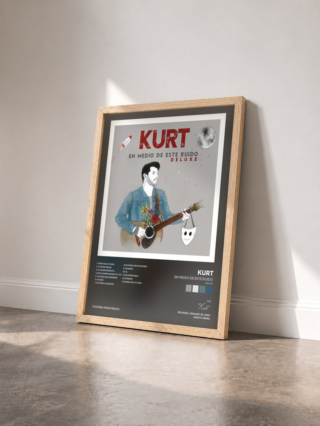 #bois Tableau de l'album En Medio De Este Ruido (Deluxe) de Kurt vu de trois quarts, cadre en bois brut