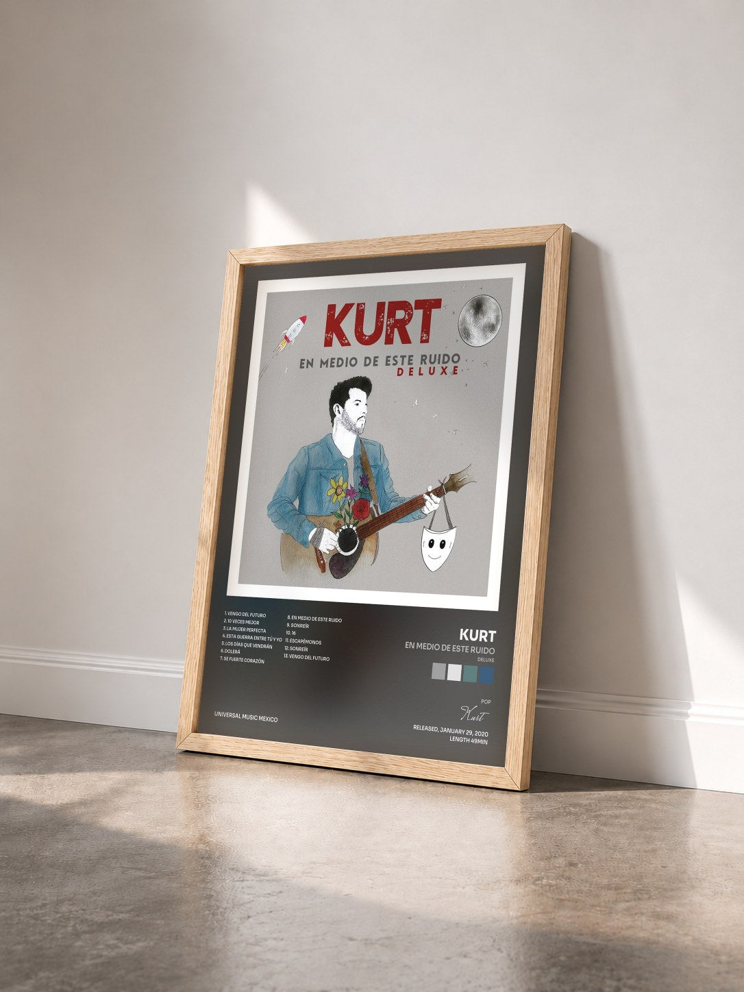 #bois Tableau de l'album En Medio De Este Ruido (Deluxe) de Kurt vu de trois quarts, cadre en bois brut