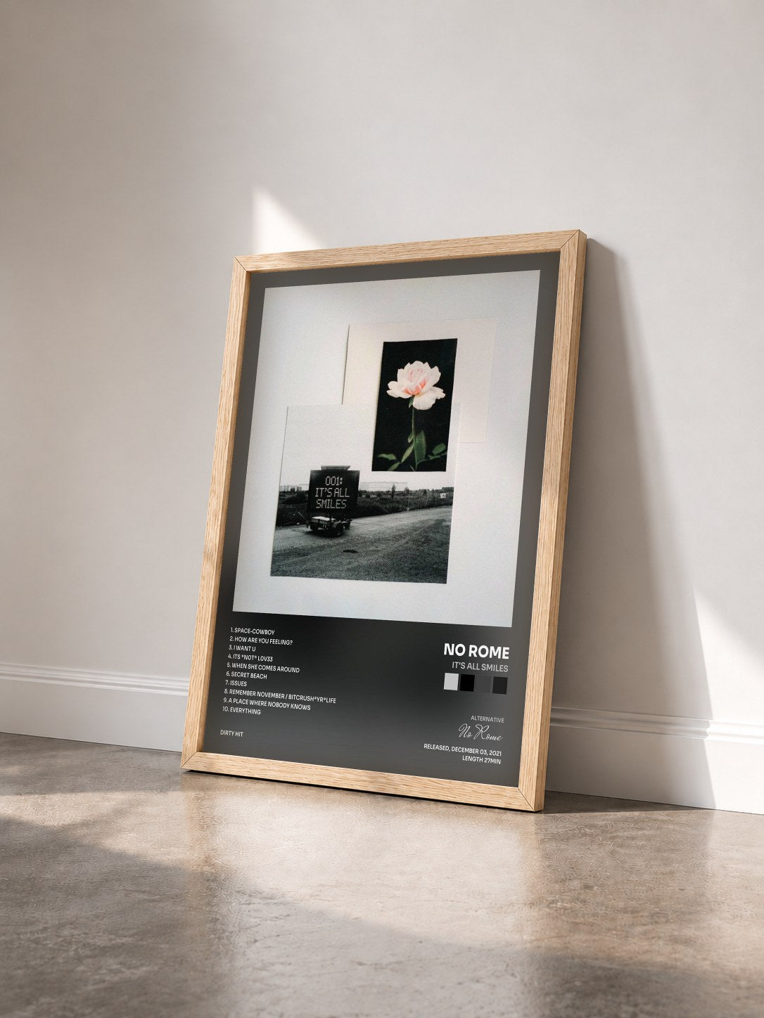 #bois Tableau de l'album It's All Smiles de No Rome vu de trois quarts, cadre en bois brut