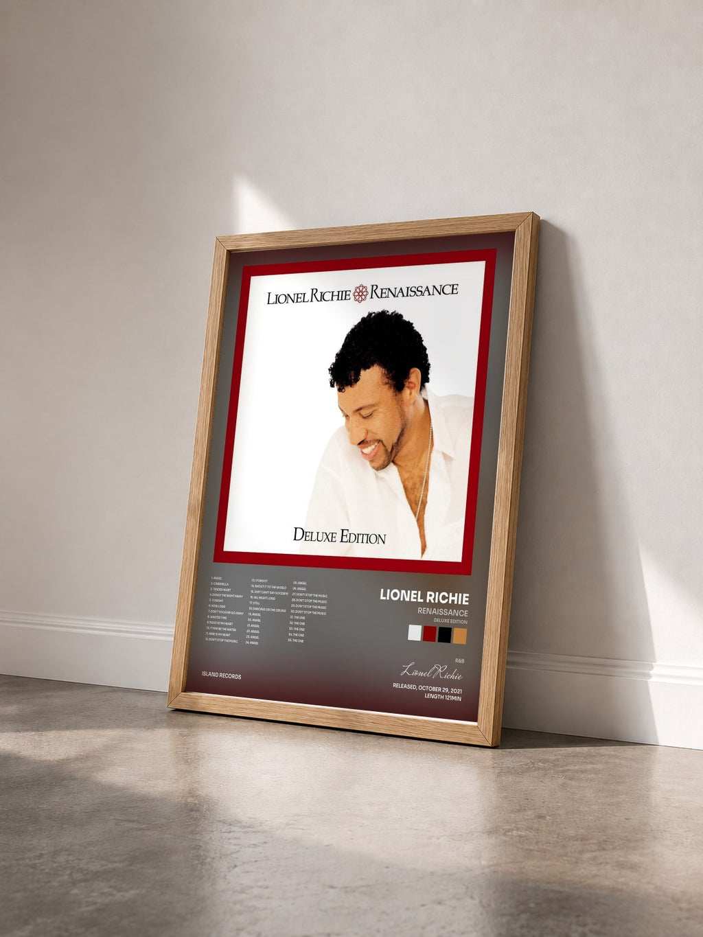 #bois Tableau de l'album Renaissance (Deluxe Edition) de Lionel Richie vu de trois quarts, cadre en bois brut