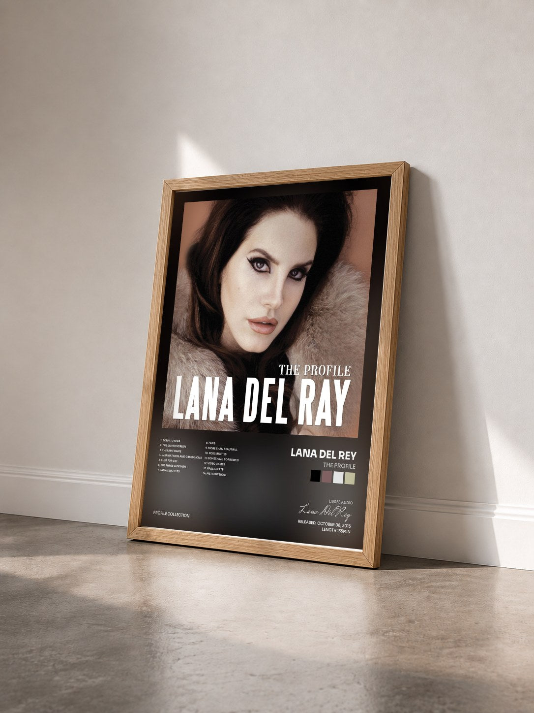#bois Tableau de l'album The Profile de Lana Del Rey vu de trois quarts, cadre en bois brut