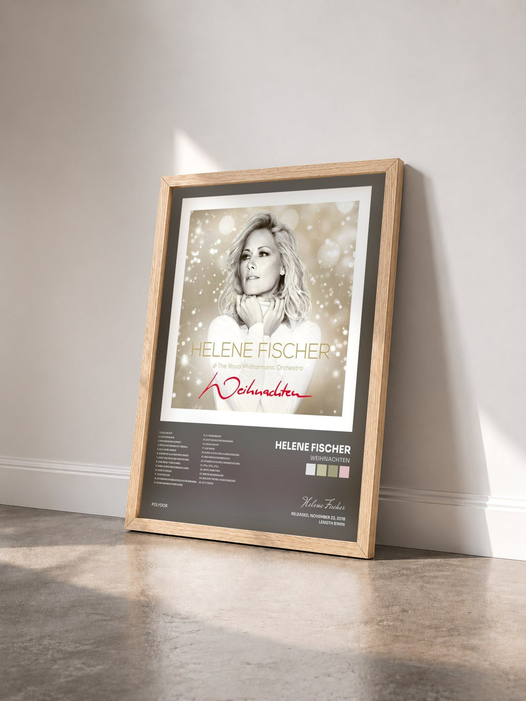 #bois Tableau de l'album Weihnachten de Helene Fischer vu de trois quarts, cadre en bois brut