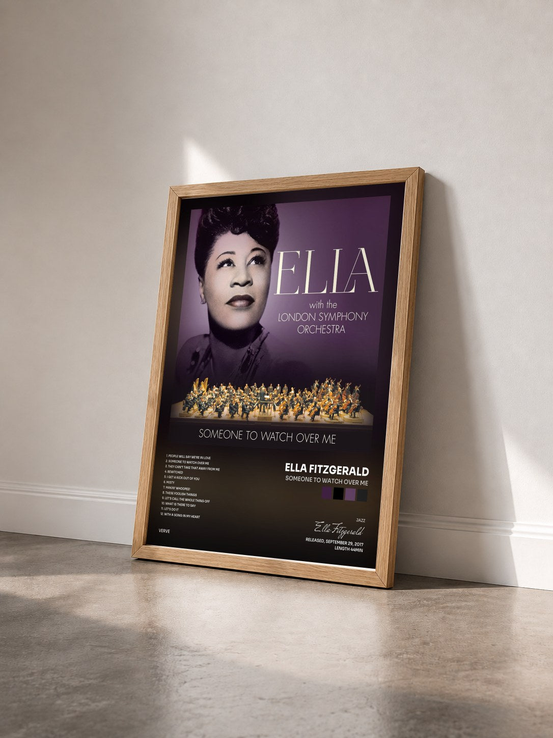 #bois Tableau de l'album Someone To Watch Over Me de Ella Fitzgerald vu de trois quarts, cadre en bois brut