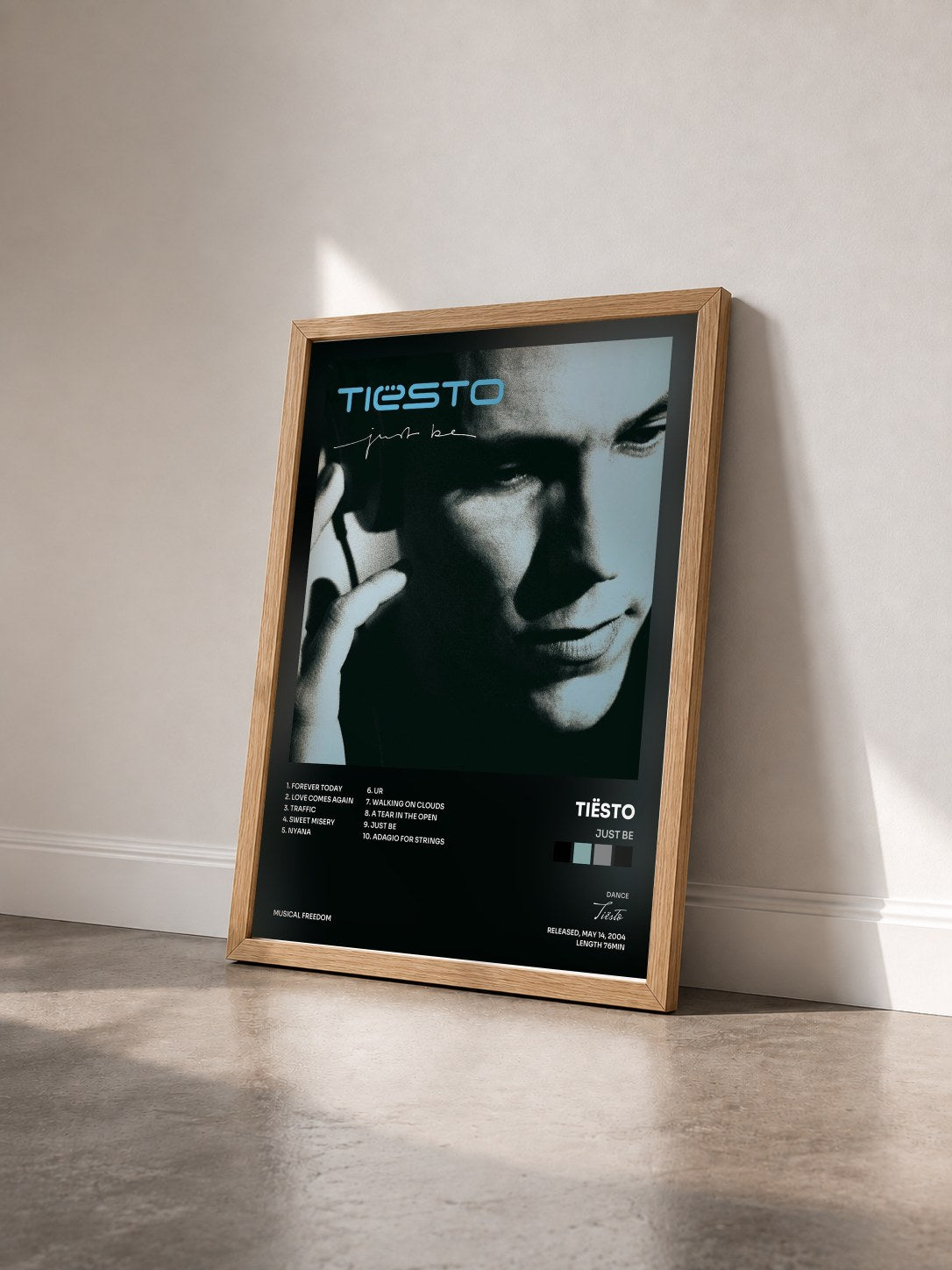 #bois Tableau de l'album Just Be de Tiësto vu de trois quarts, cadre en bois brut