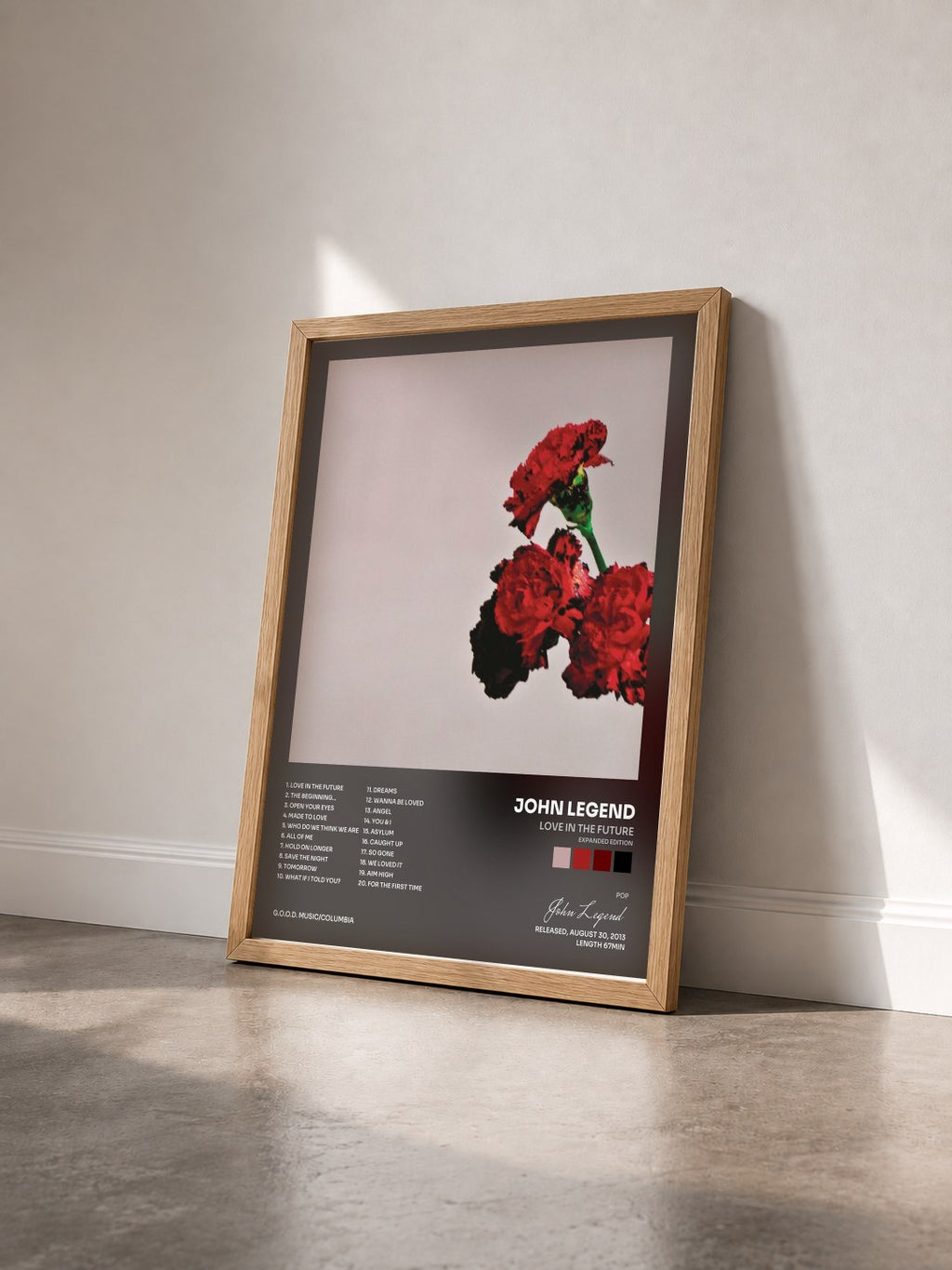 #bois Tableau de l'album Love In The Future (Expanded Edition) de John Legend vu de trois quarts, cadre en bois brut