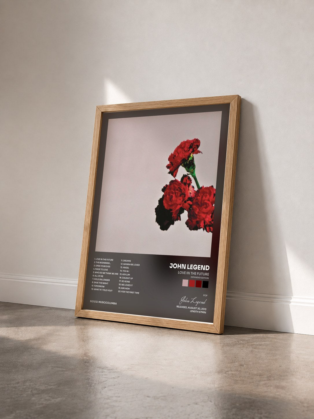 #bois Tableau de l'album Love In The Future (Expanded Edition) de John Legend vu de trois quarts, cadre en bois brut