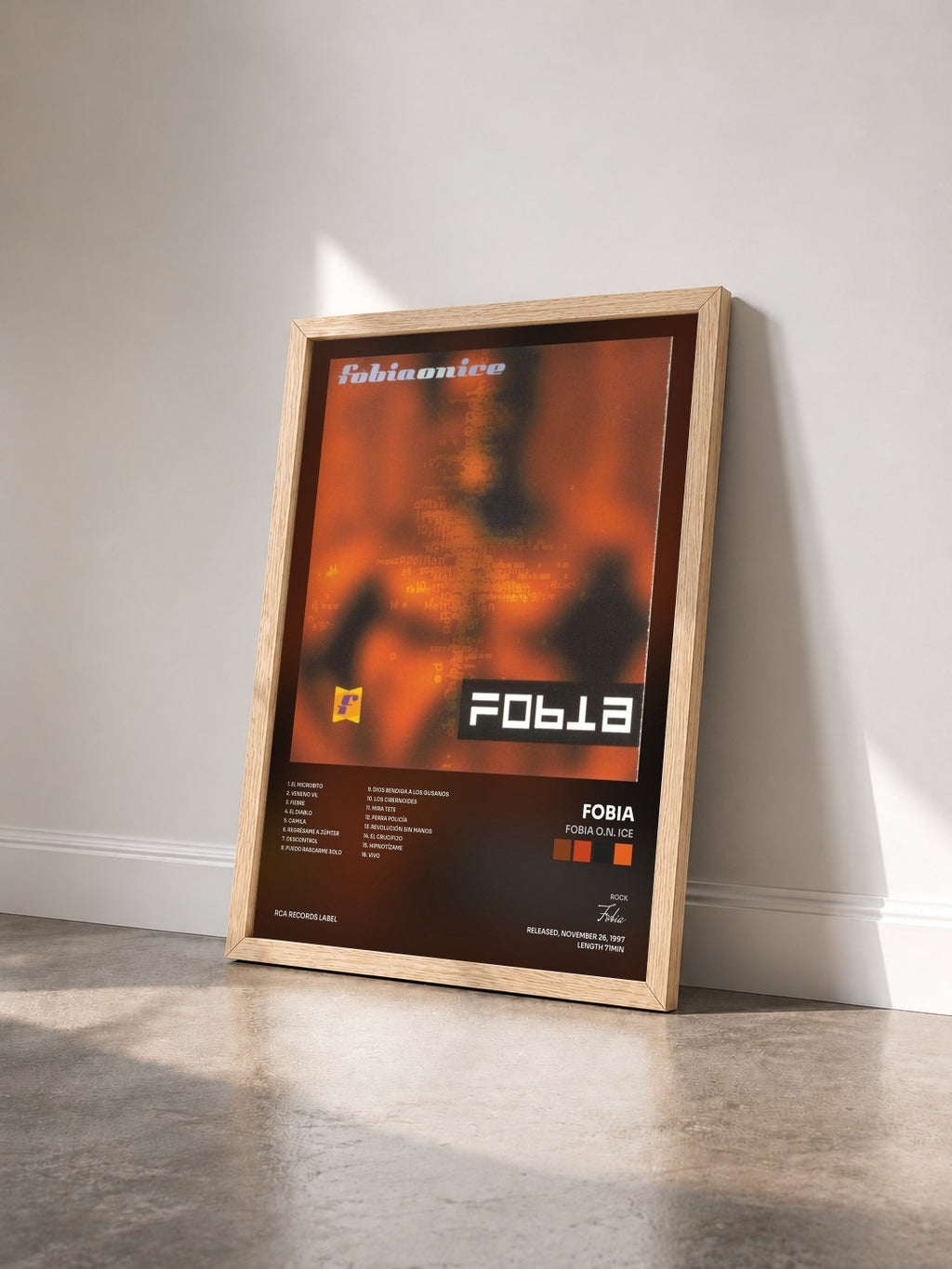 #bois Tableau de l'album Fobia O.N. Ice de Fobia vu de trois quarts, cadre en bois brut