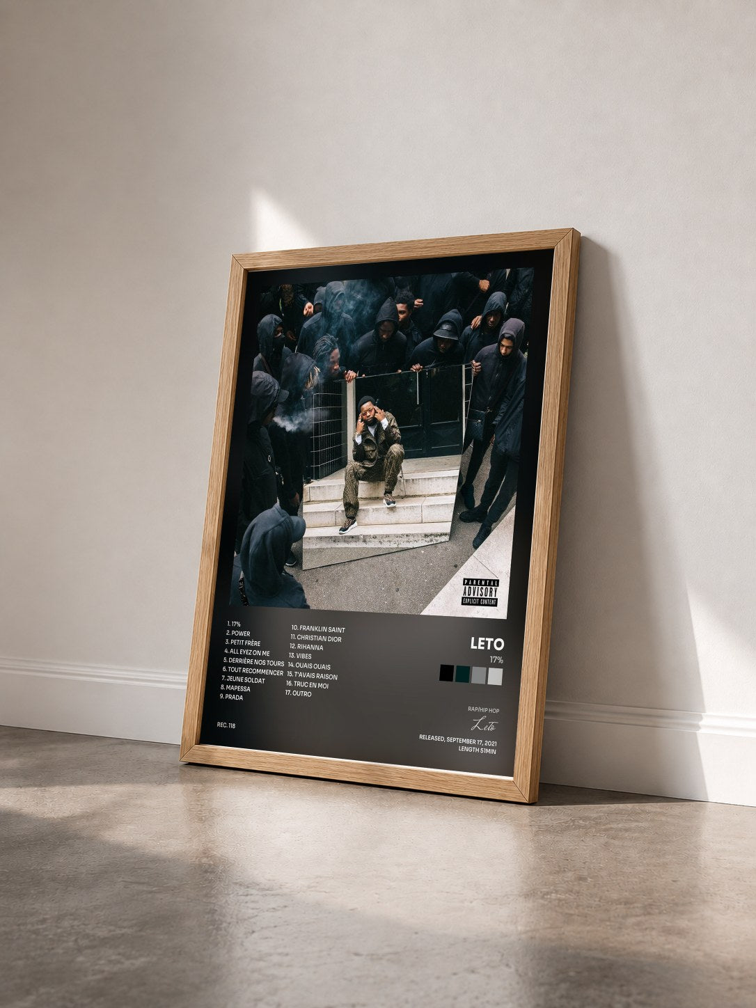 #bois Tableau de l'album 17% de Leto vu de trois quarts, cadre en bois brut