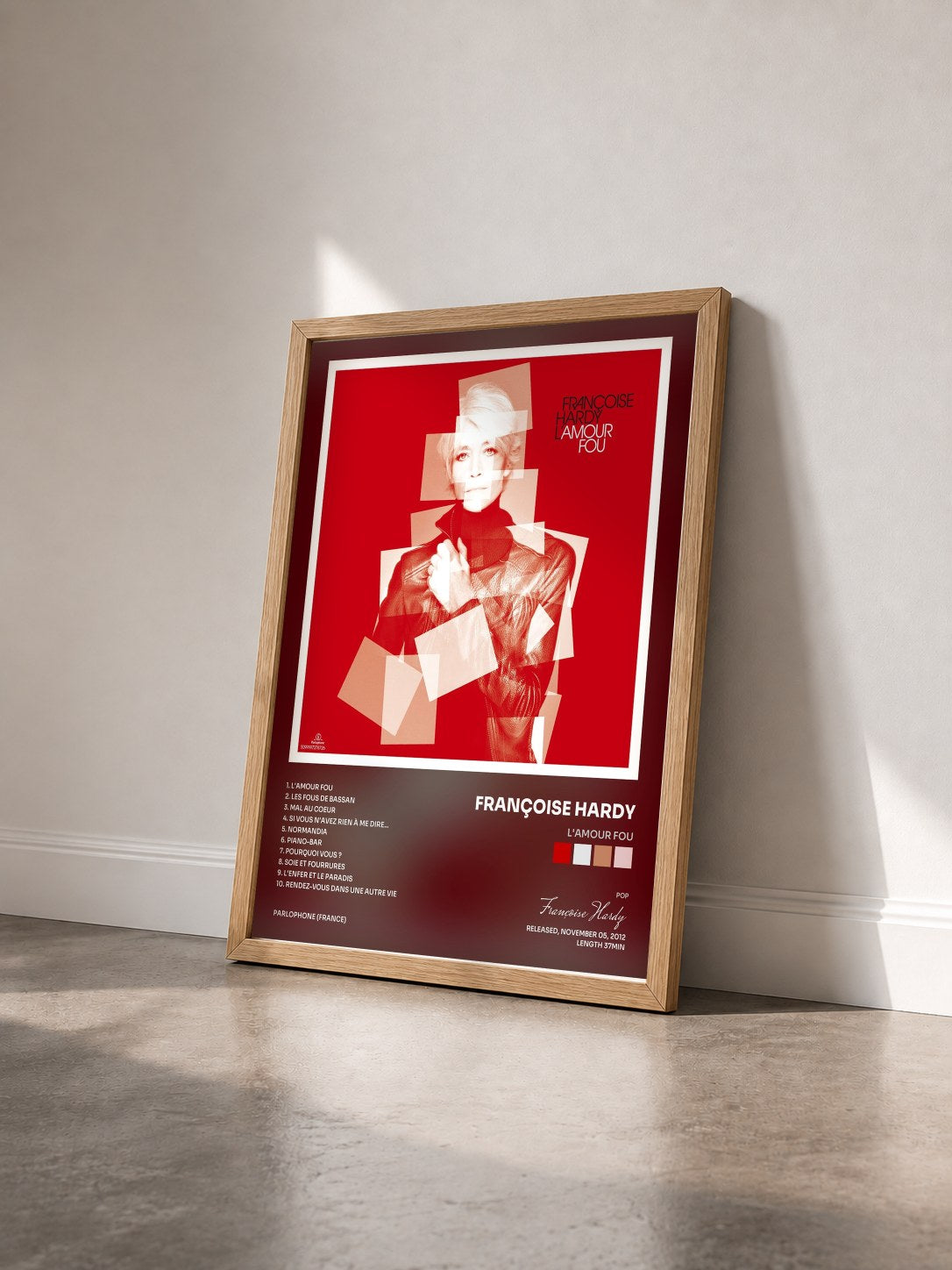 #bois Tableau de l'album L'amour fou de Françoise Hardy vu de trois quarts, cadre en bois brut