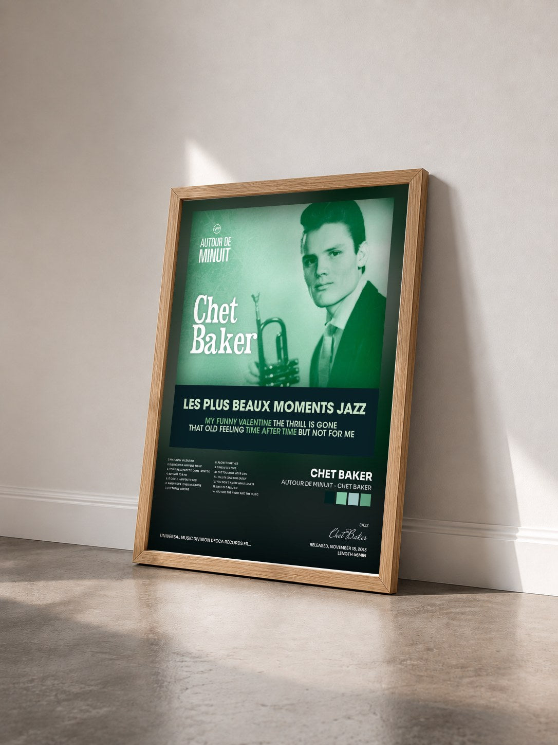 #bois Tableau de l'album Autour de Minuit - Chet Baker de Chet Baker vu de trois quarts, cadre en bois brut