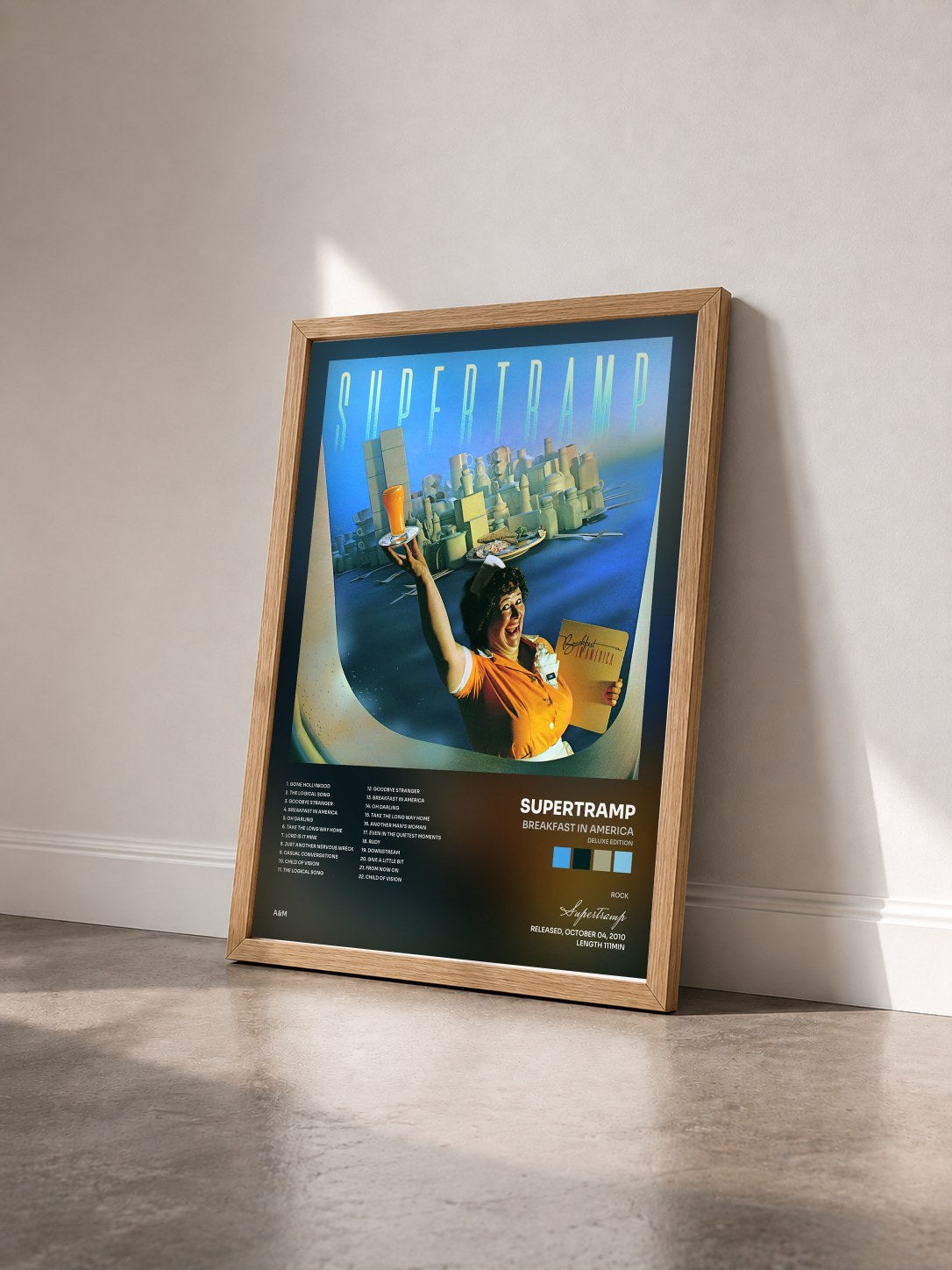 #bois Tableau de l'album Breakfast In America (Deluxe Edition) de Supertramp vu de trois quarts, cadre en bois brut