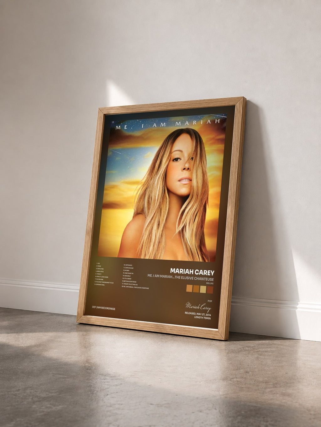 #bois Tableau de l'album Me. I Am Mariah…The Elusive Chanteuse (Deluxe) de Mariah Carey vu de trois quarts, cadre en bois brut