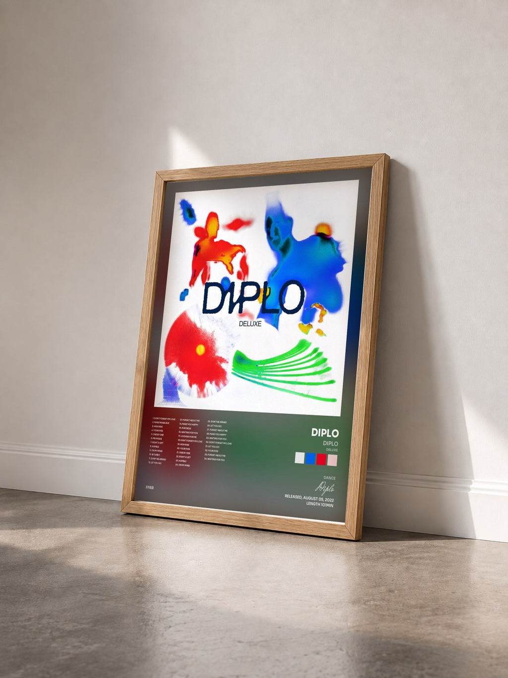 #bois Tableau de l'album Diplo (Deluxe) de Diplo vu de trois quarts, cadre en bois brut