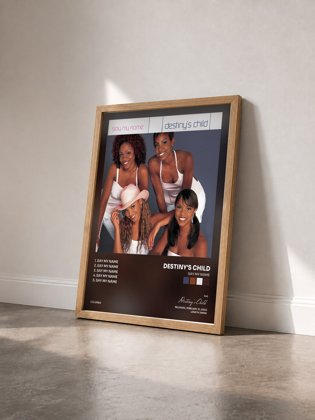 #bois Tableau de l'album Say My Name de Destiny's Child vu de trois quarts, cadre en bois brut