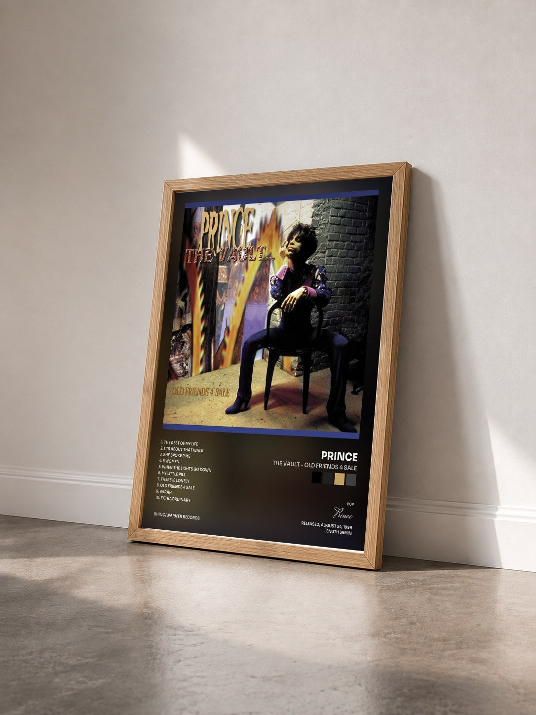 #bois Tableau de l'album The Vault - Old Friends 4 Sale de Prince vu de trois quarts, cadre en bois brut