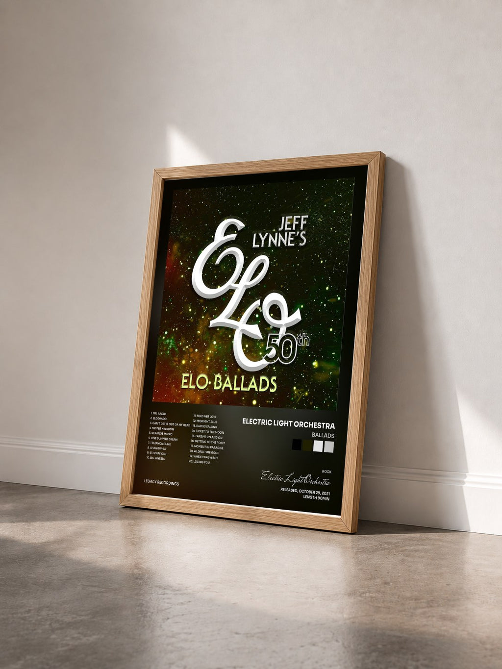#bois Tableau de l'album Ballads de Electric Light Orchestra vu de trois quarts, cadre en bois brut