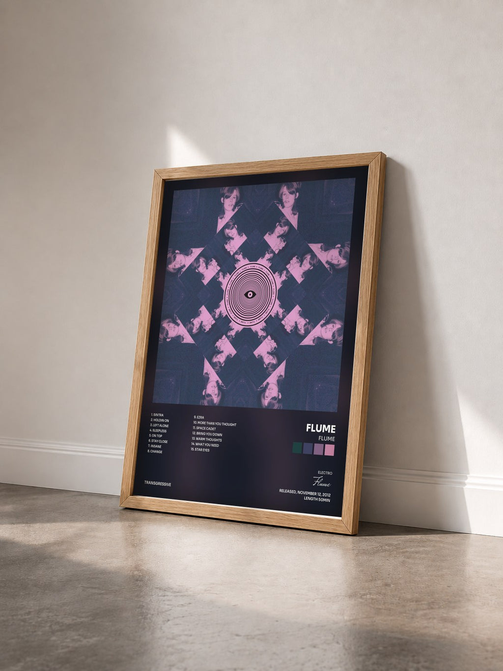 #bois Tableau de l'album Flume de Flume vu de trois quarts, cadre en bois brut