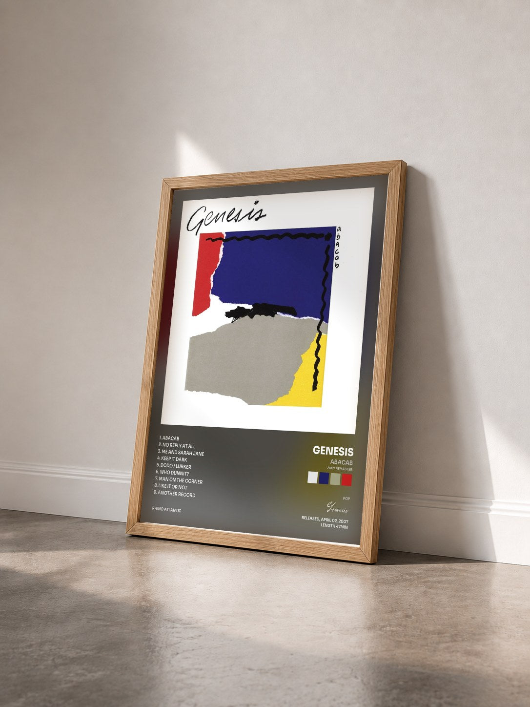 #bois Tableau de l'album Abacab (2007 Remaster) de Genesis vu de trois quarts, cadre en bois brut