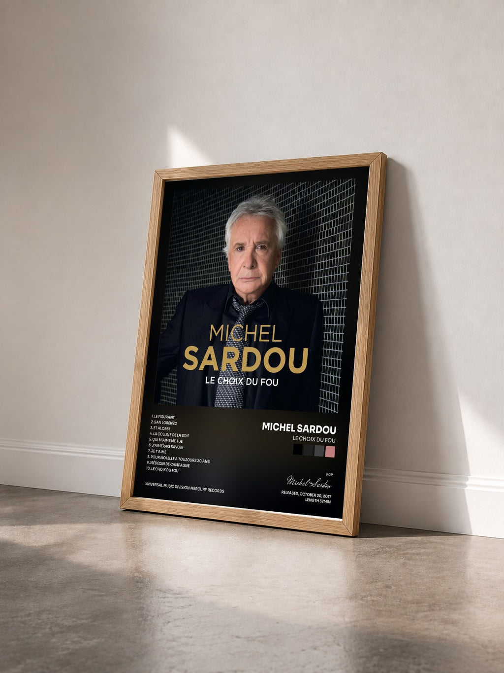 #bois Tableau de l'album Le choix du fou de Michel Sardou vu de trois quarts, cadre en bois brut
