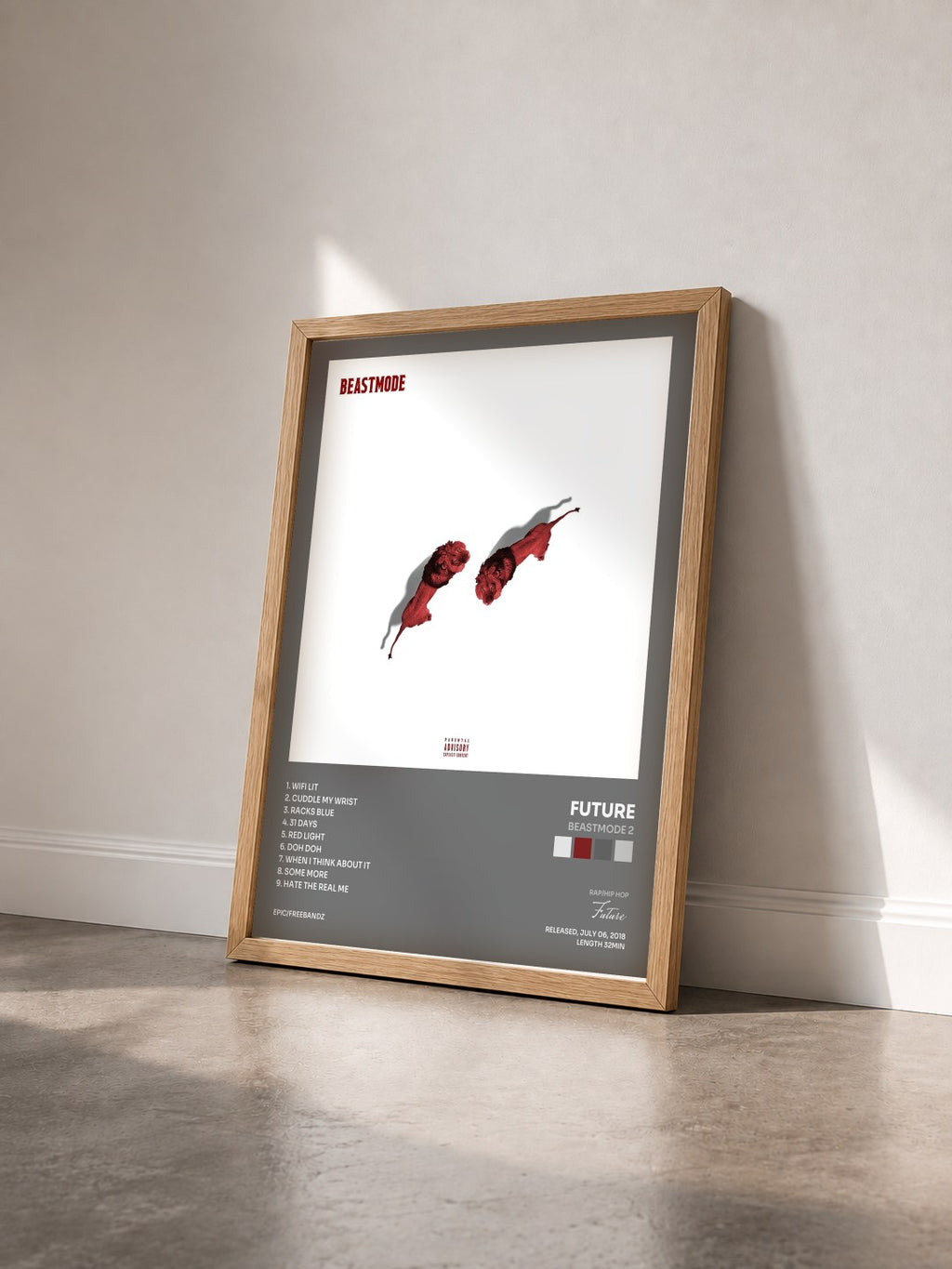 #bois Tableau de l'album BEASTMODE 2 de Future vu de trois quarts, cadre en bois brut
