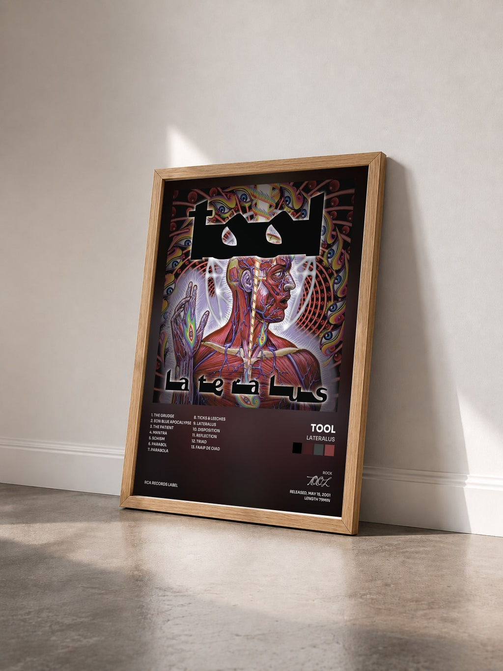 #bois Tableau de l'album Lateralus de TOOL vu de trois quarts, cadre en bois brut