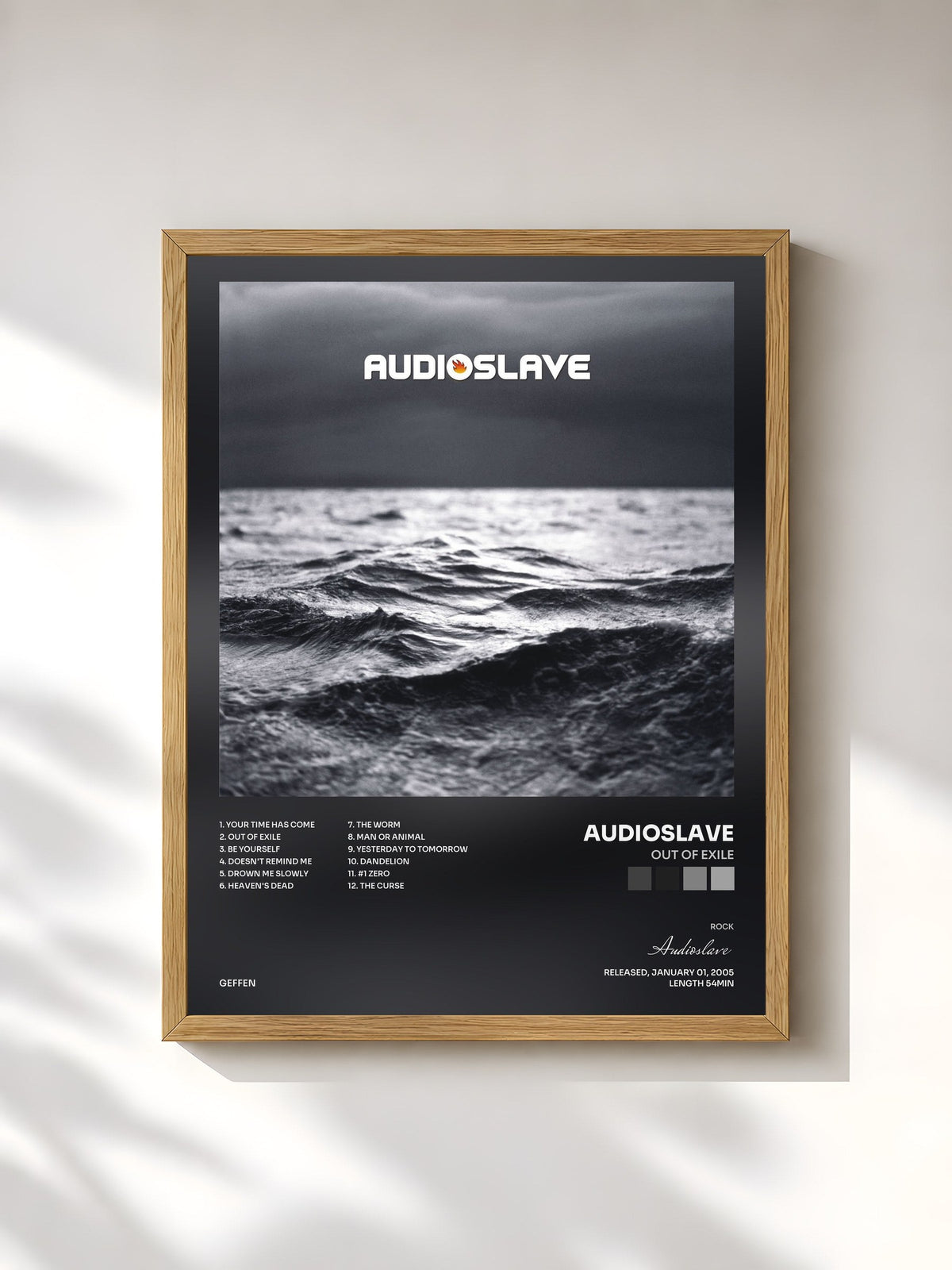 #bois Tableau de l'album Out of Exile de Audioslave, cadre en bois brut, imprimé et encadré en France