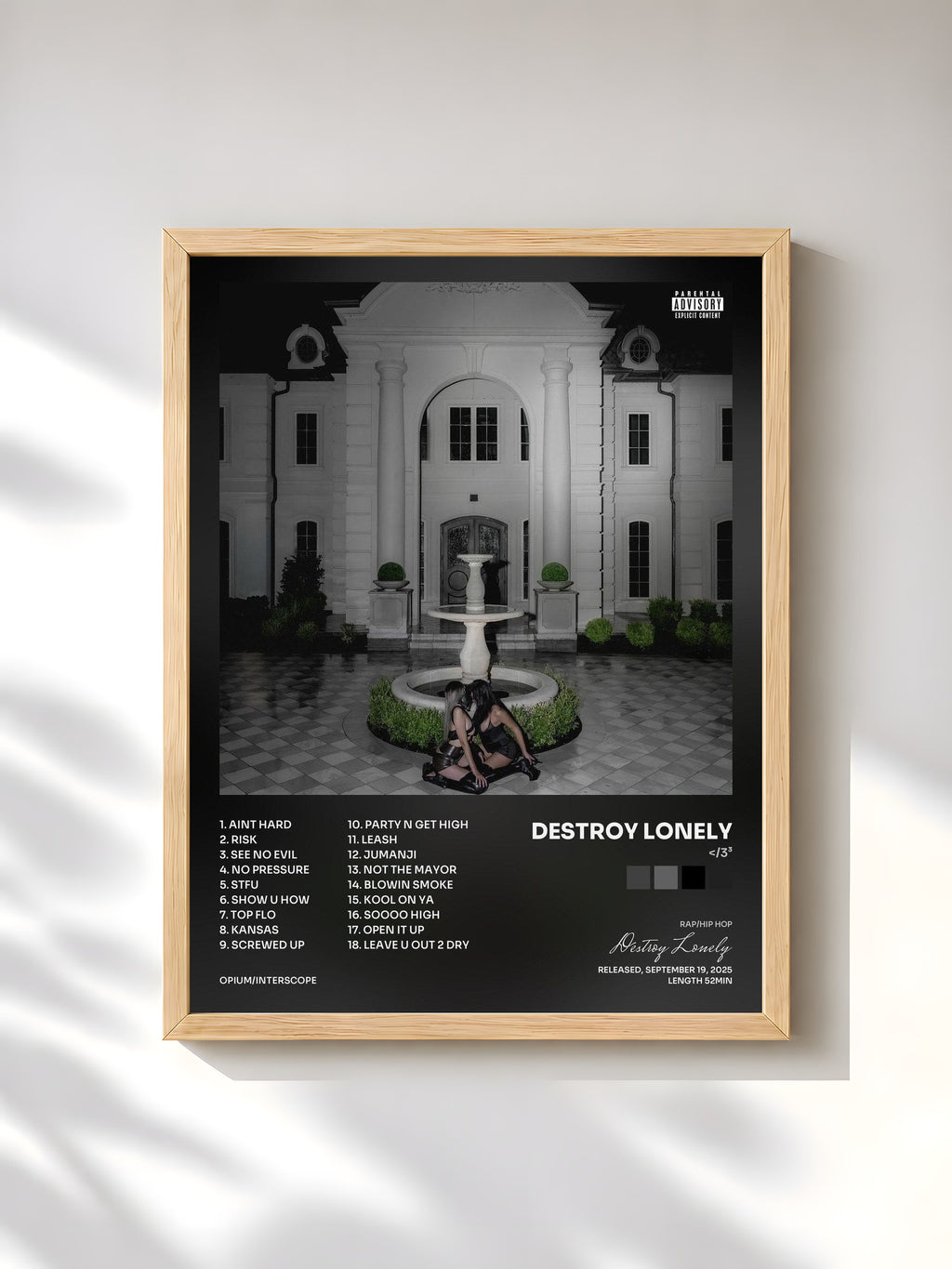 #bois Tableau de l'album </3³ de Destroy Lonely, cadre en bois brut, imprimé et encadré en France