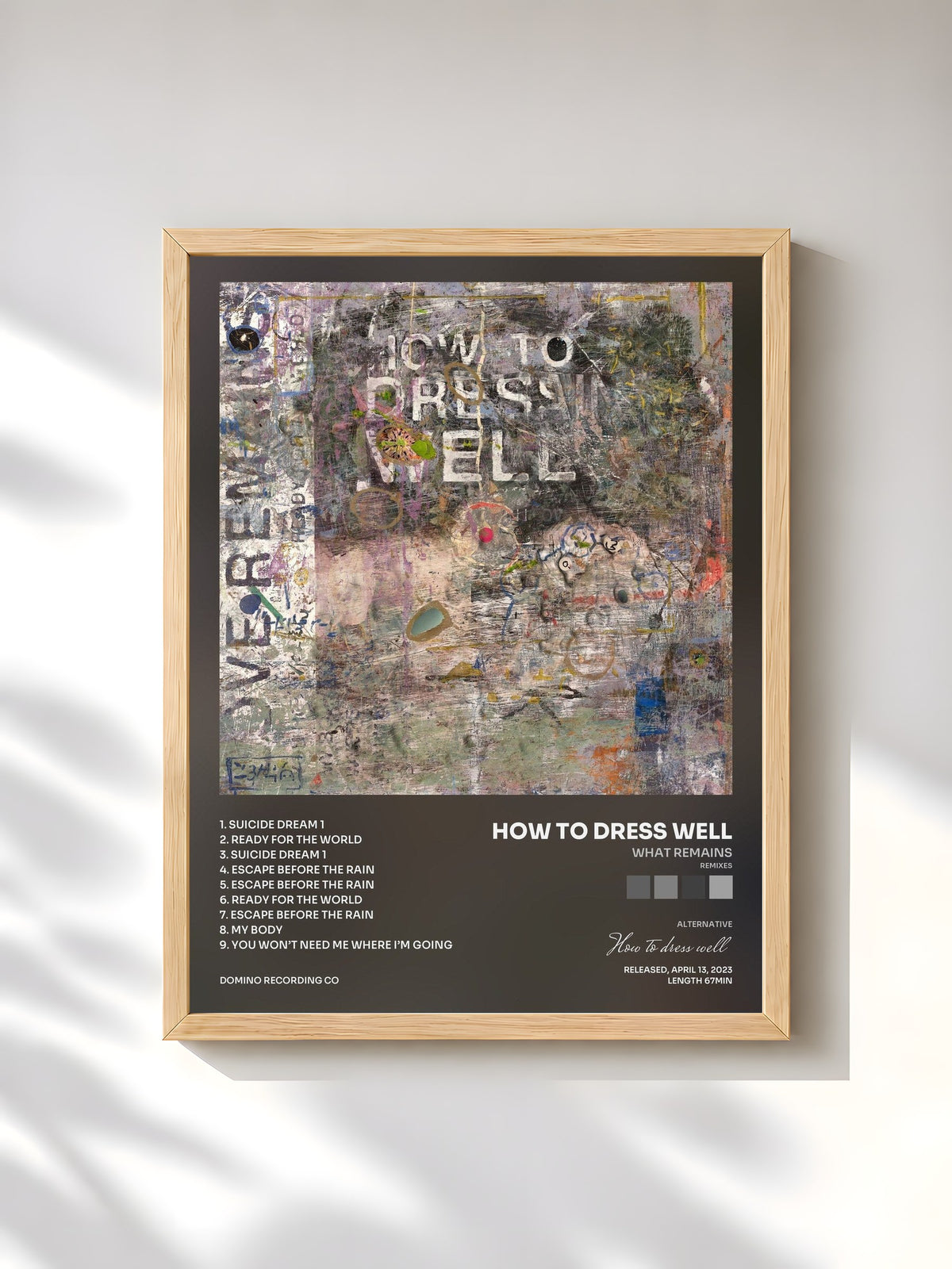 #bois Tableau de l'album What Remains (Remixes) de How to dress well, cadre en bois brut, imprimé et encadré en France