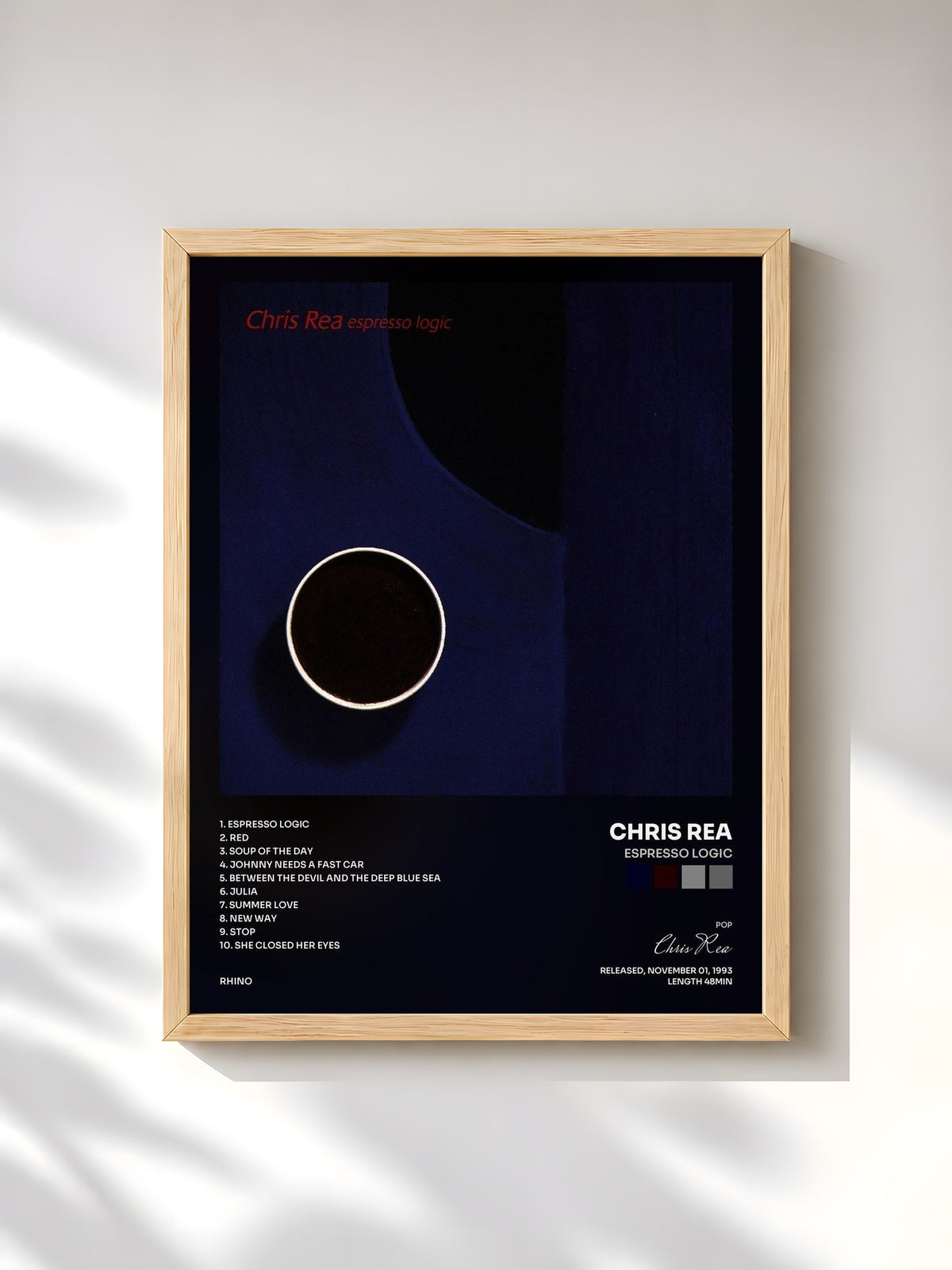 #bois Tableau de l'album Espresso Logic de Chris Rea, cadre en bois brut, imprimé et encadré en France