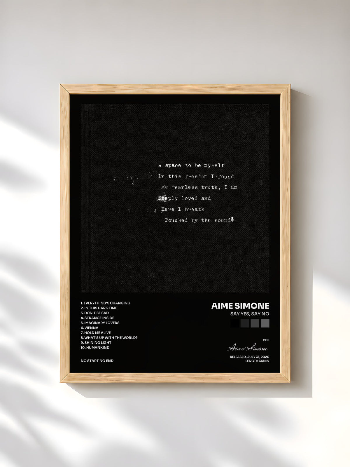 #bois Tableau de l'album Say Yes, Say No de Aime Simone, cadre en bois brut, imprimé et encadré en France