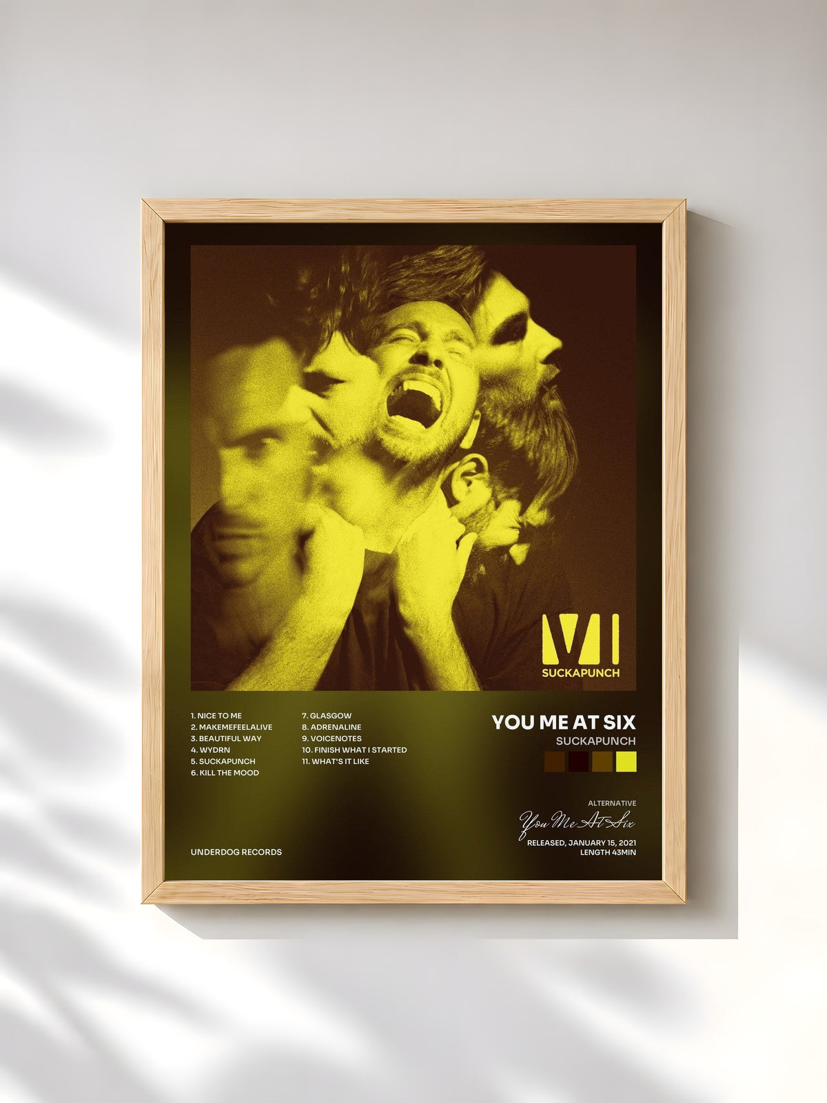 #bois Tableau de l'album SUCKAPUNCH de You Me At Six, cadre en bois brut, imprimé et encadré en France
