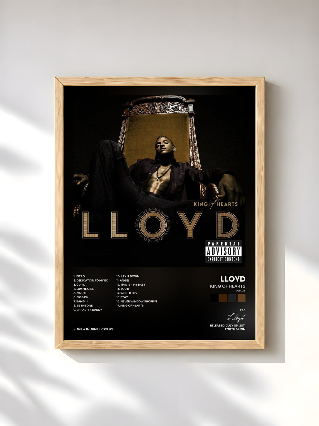 #bois Tableau de l'album King Of Hearts (Deluxe) de Lloyd, cadre en bois brut, imprimé et encadré en France