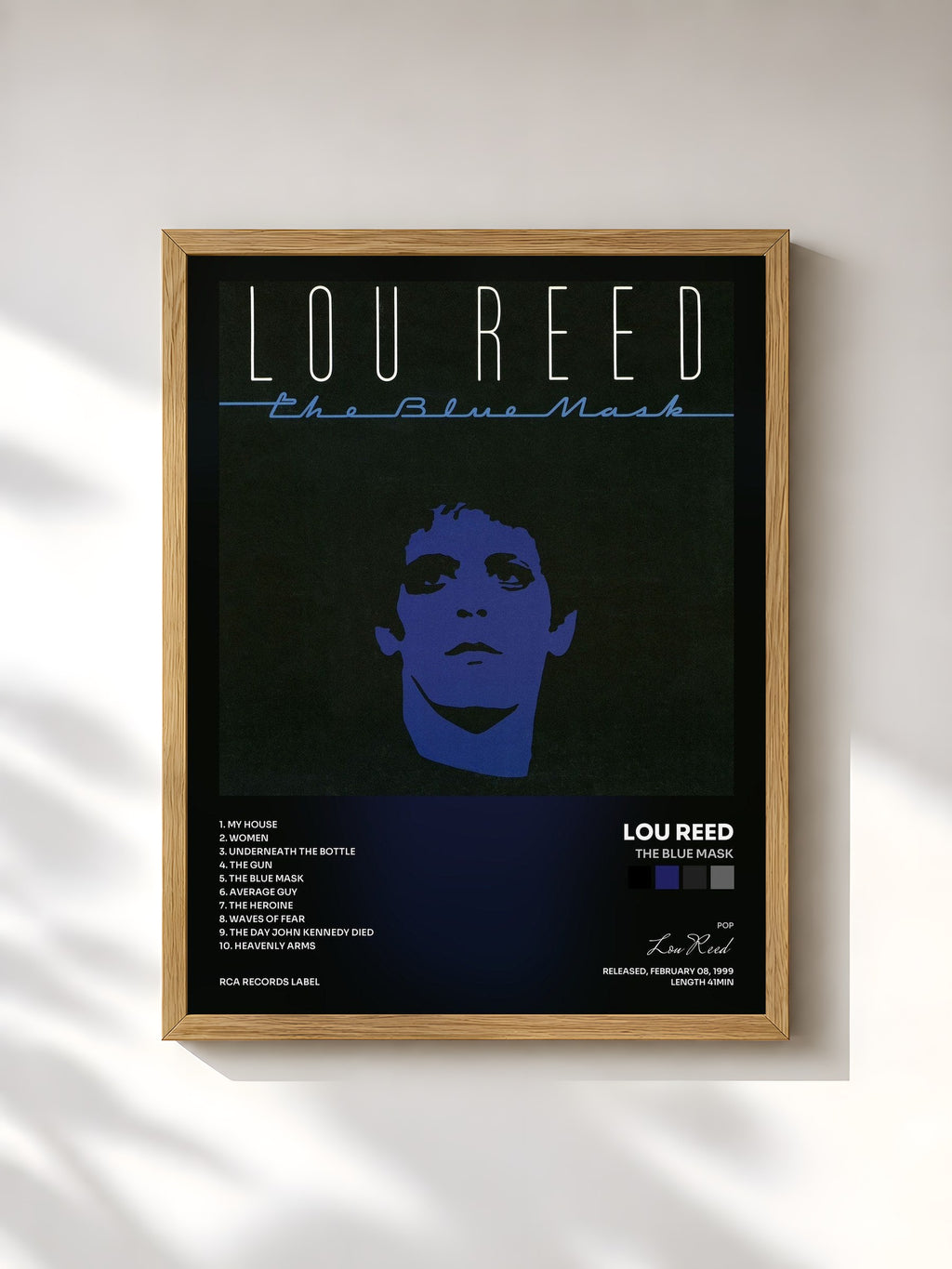 #bois Tableau de l'album The Blue Mask de Lou Reed, cadre en bois brut, imprimé et encadré en France