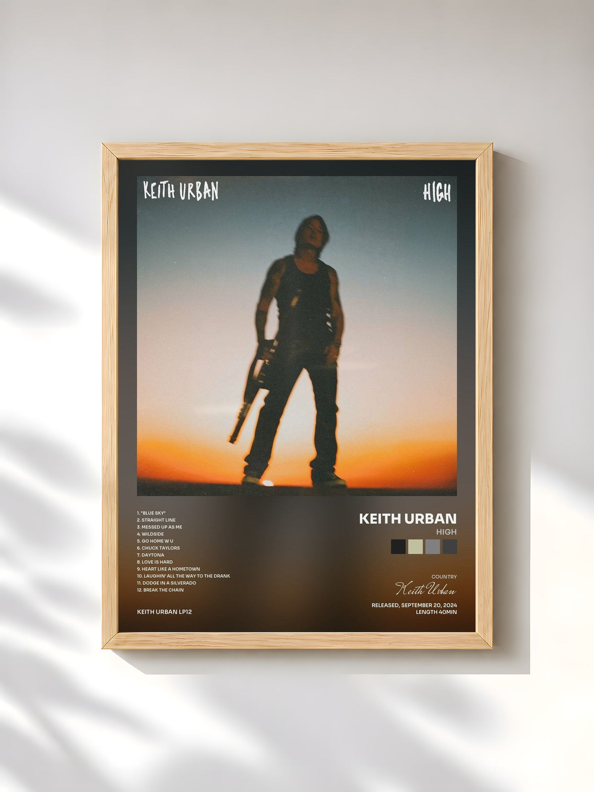 #bois Tableau de l'album HIGH de Keith Urban, cadre en bois brut, imprimé et encadré en France