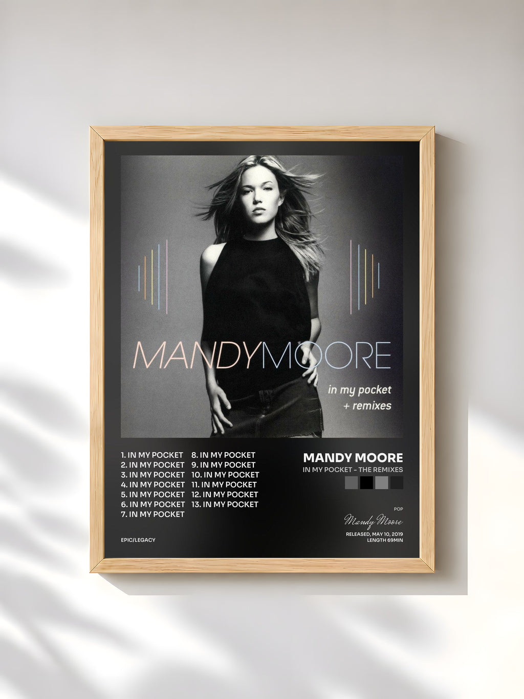 #bois Tableau de l'album In My Pocket - The Remixes de Mandy Moore, cadre en bois brut, imprimé et encadré en France