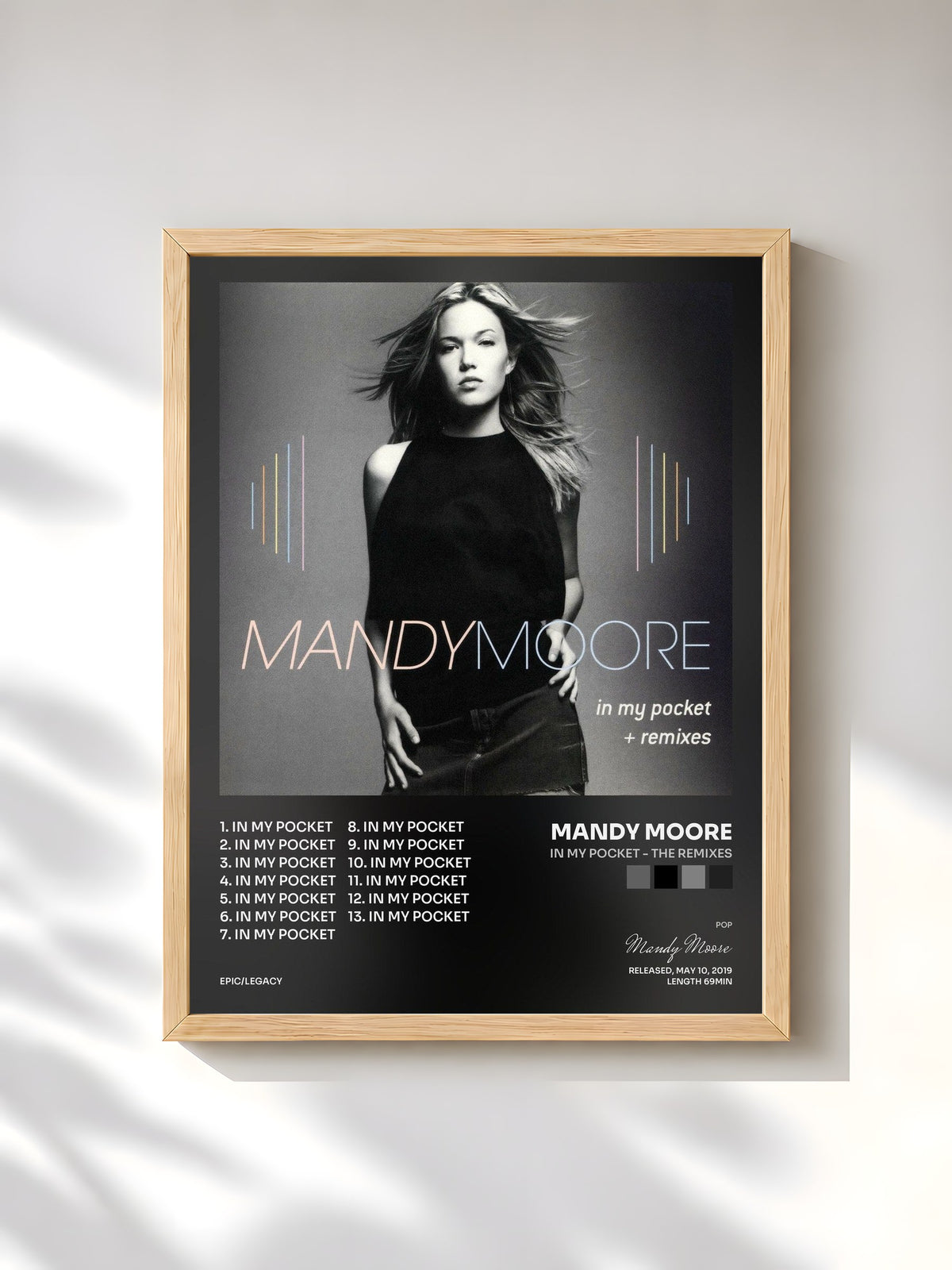 #bois Tableau de l'album In My Pocket - The Remixes de Mandy Moore, cadre en bois brut, imprimé et encadré en France