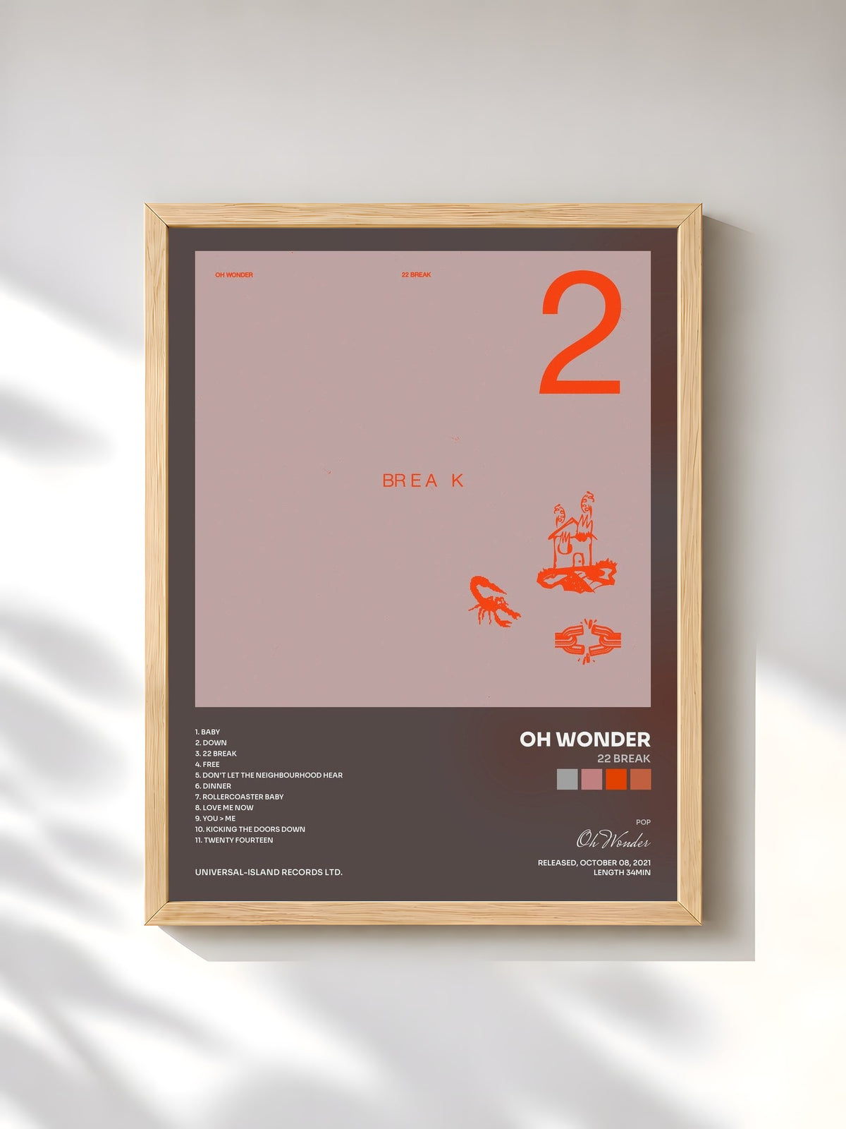 #bois Tableau de l'album 22 Break de Oh Wonder, cadre en bois brut, imprimé et encadré en France