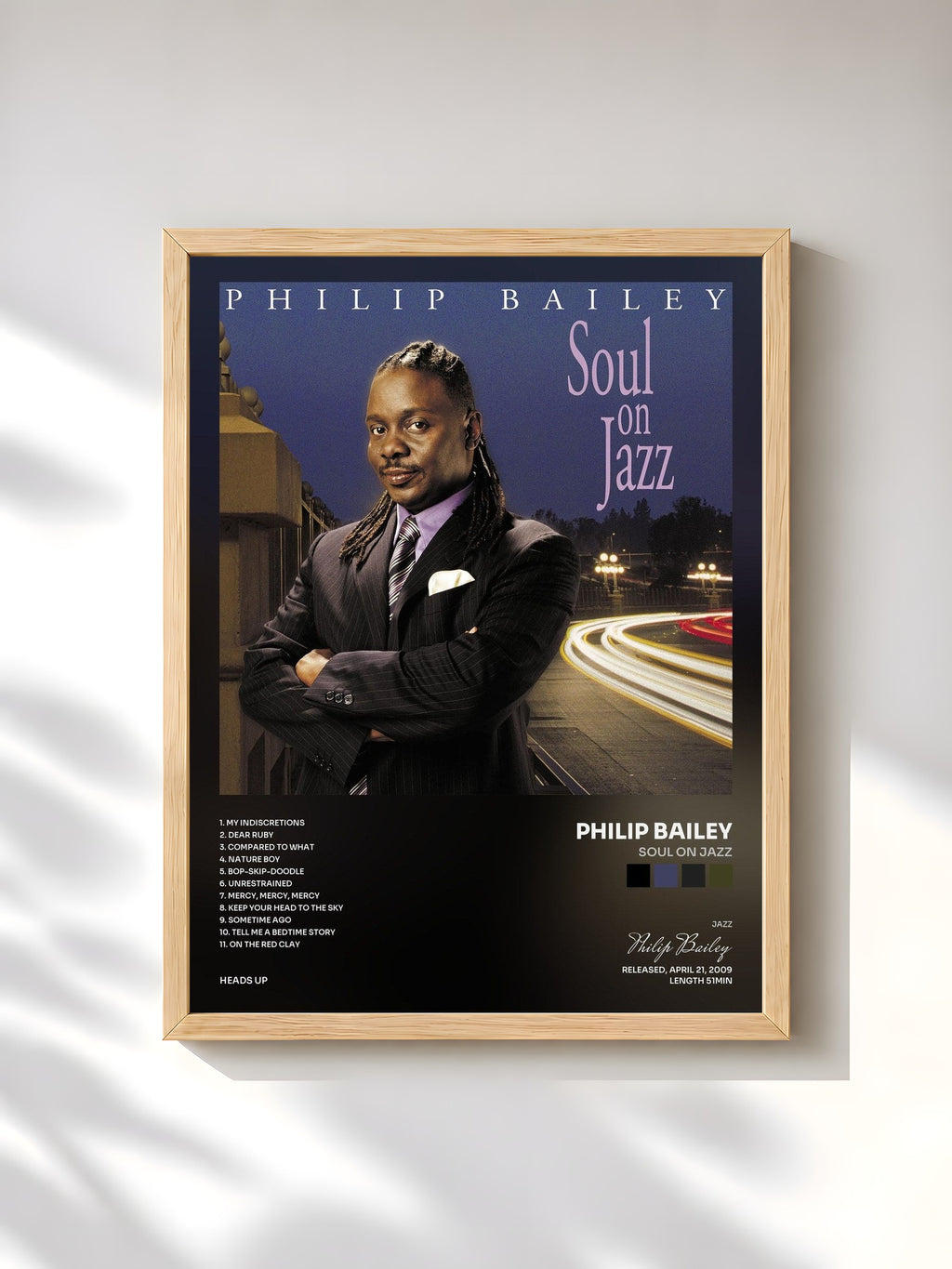 #bois Tableau de l'album Soul On Jazz de Philip Bailey, cadre en bois brut, imprimé et encadré en France